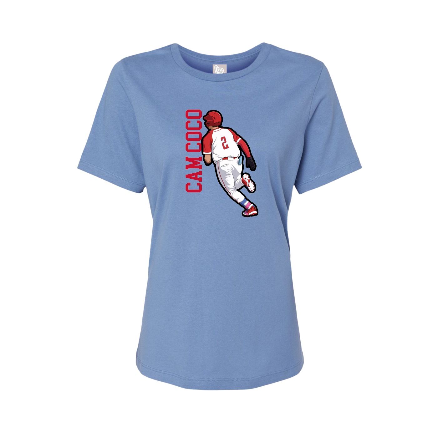 Fitted Women's Tee — Name Vertical in Powder Blue