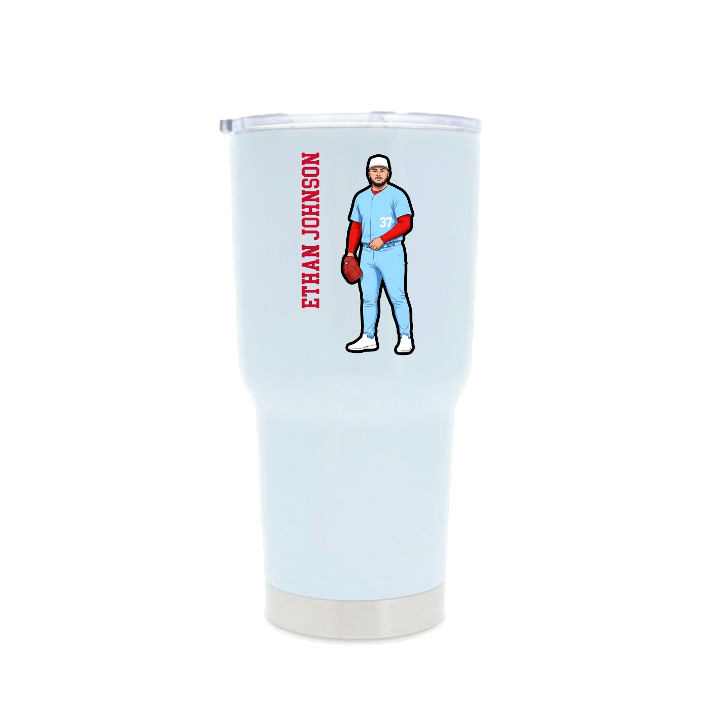 30oz Stainless Steel Tumbler — Name Vertical in White