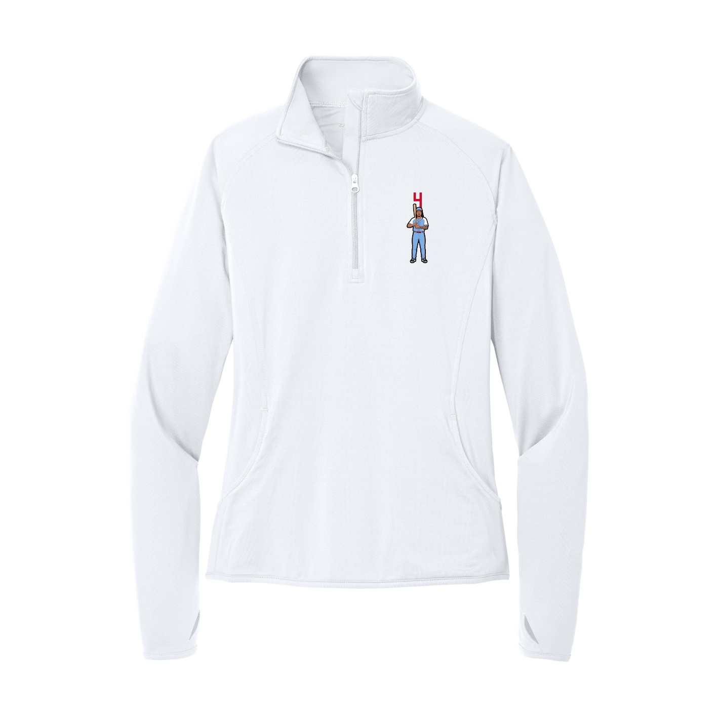 Women's Q-Zip Pullover — Number Top in White