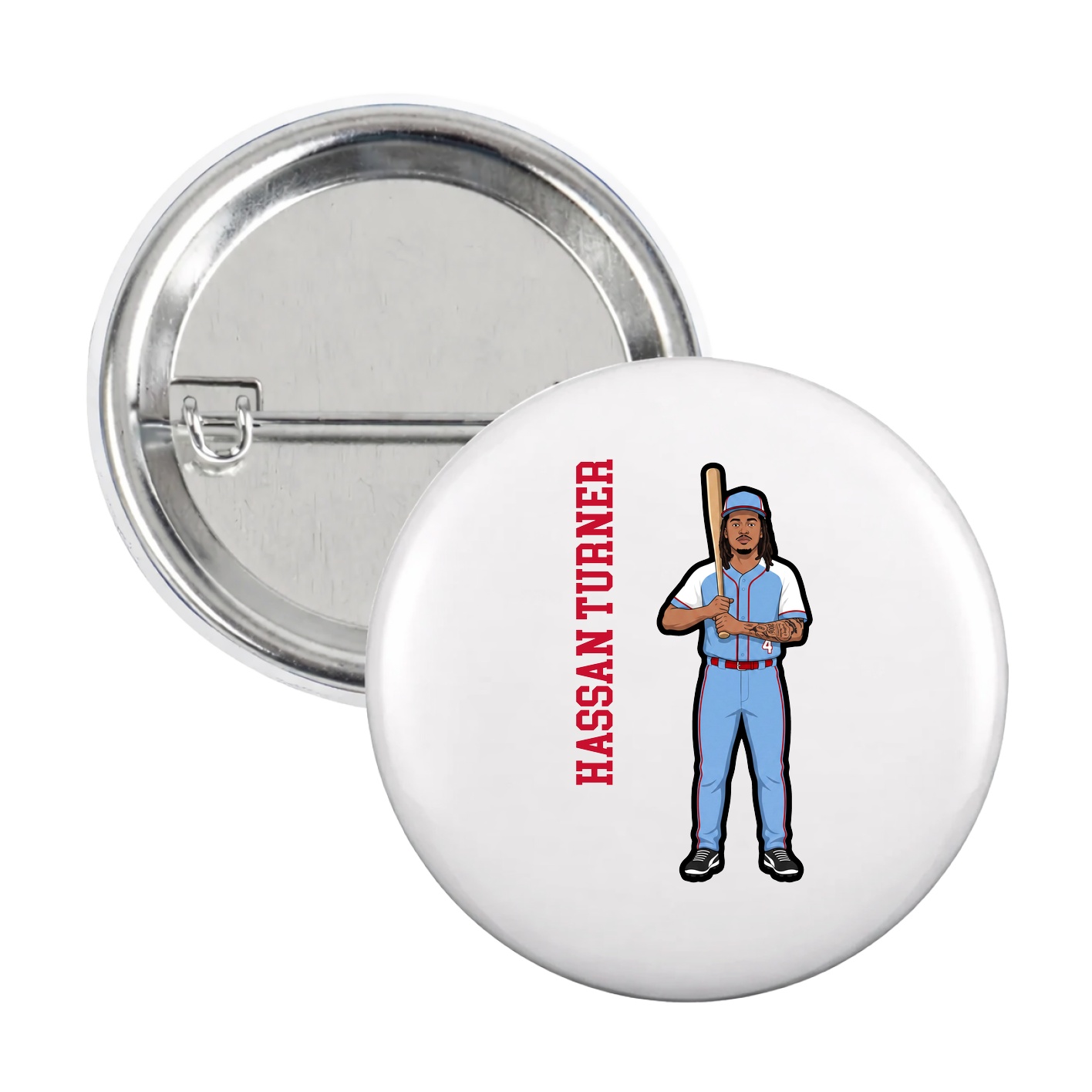 Game Day Button — Name Vertical in White