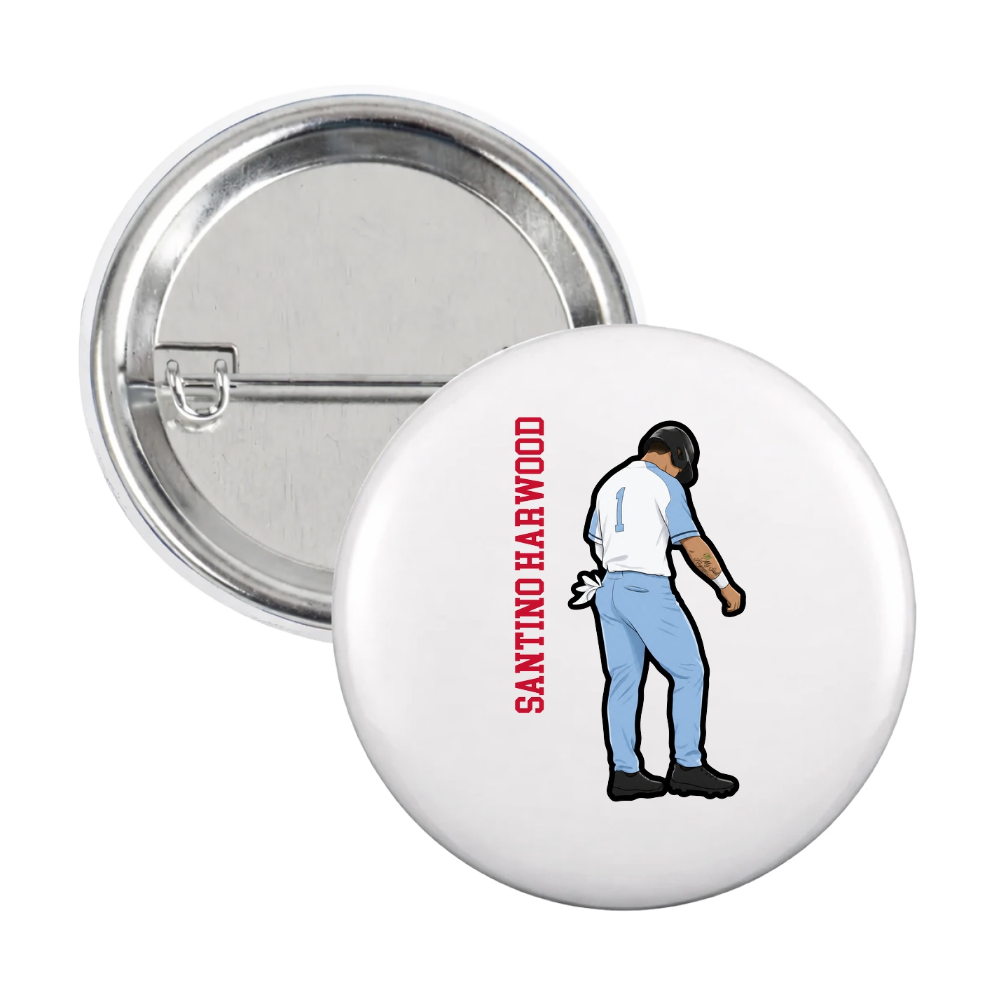 Game Day Button — Name Vertical in White