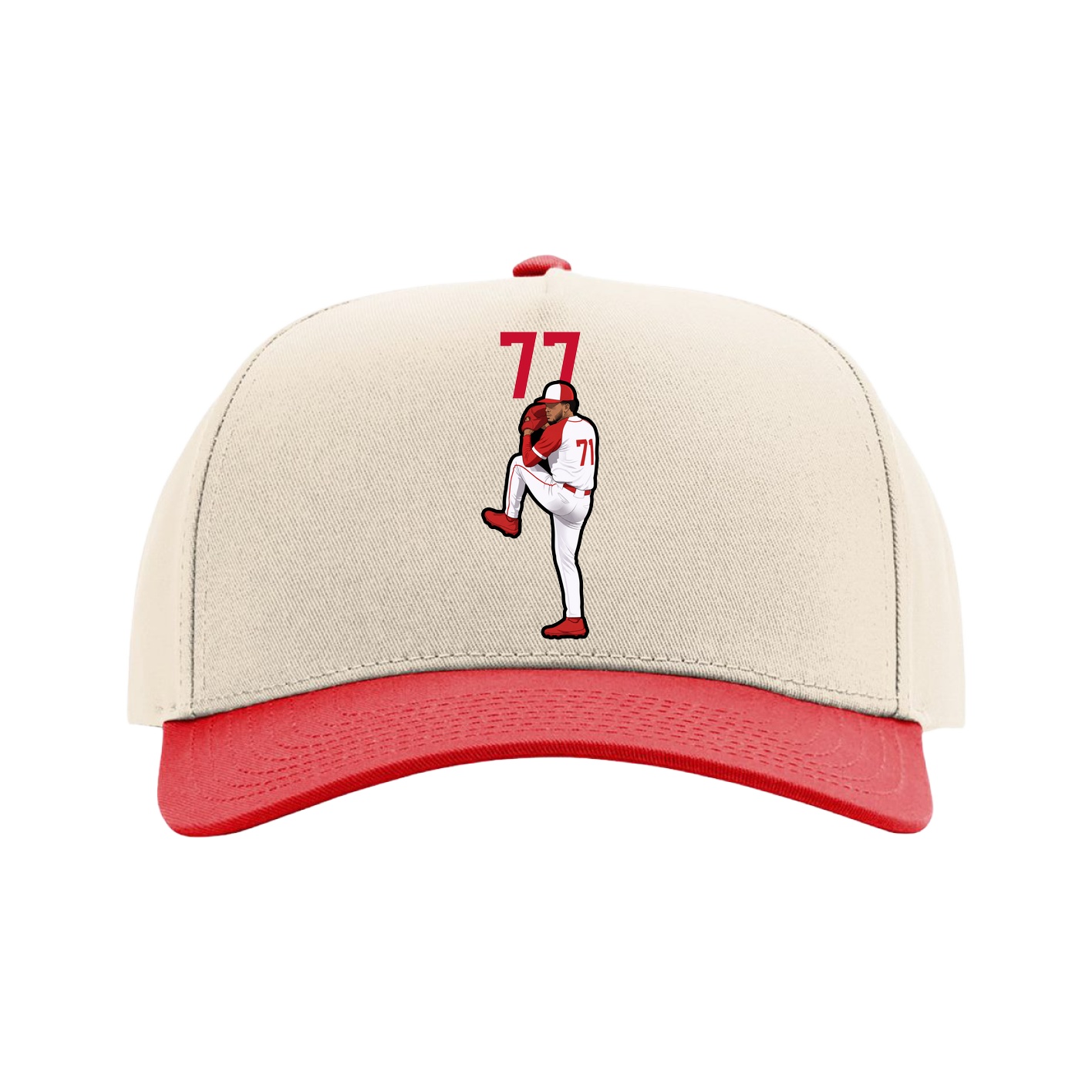 Full Fabric Five-Panel Champ Cap — Number Top in Cream/Red