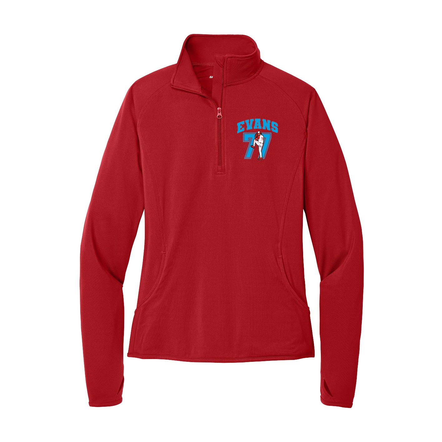 Women's Q-Zip Pullover — Number in Red