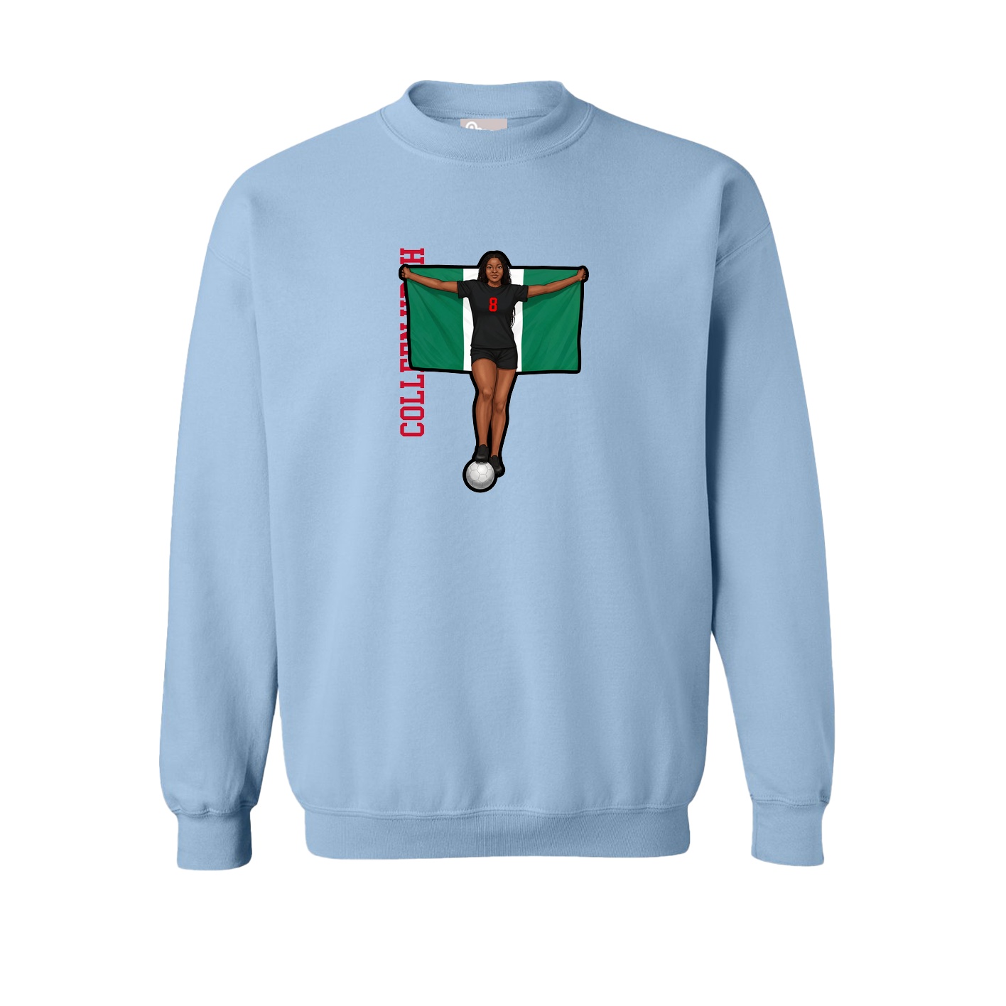 Fleece Crew — Name Vertical in Light Blue