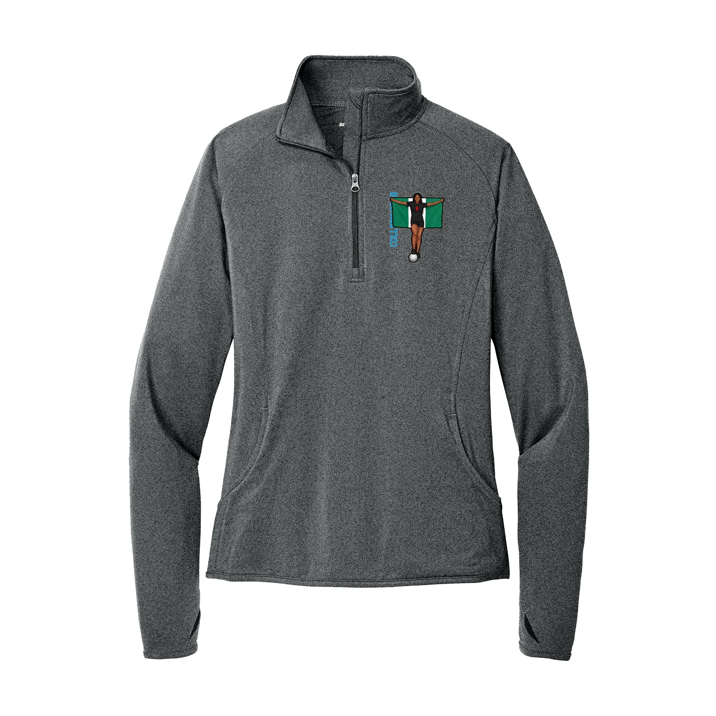 Women's Q-Zip Pullover — Name Vertical in Grey