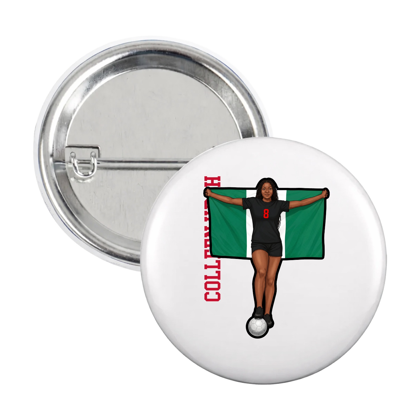 Game Day Button — Name Vertical in White