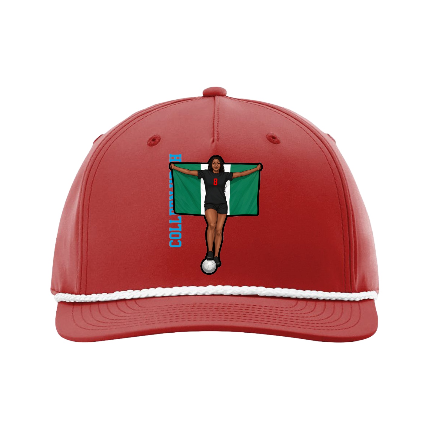 Five-Panel Classic Rope Cap — Name Vertical in Red
