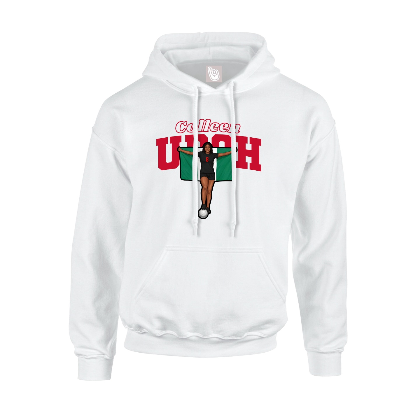 Youth Hoodie — Name Arch in White