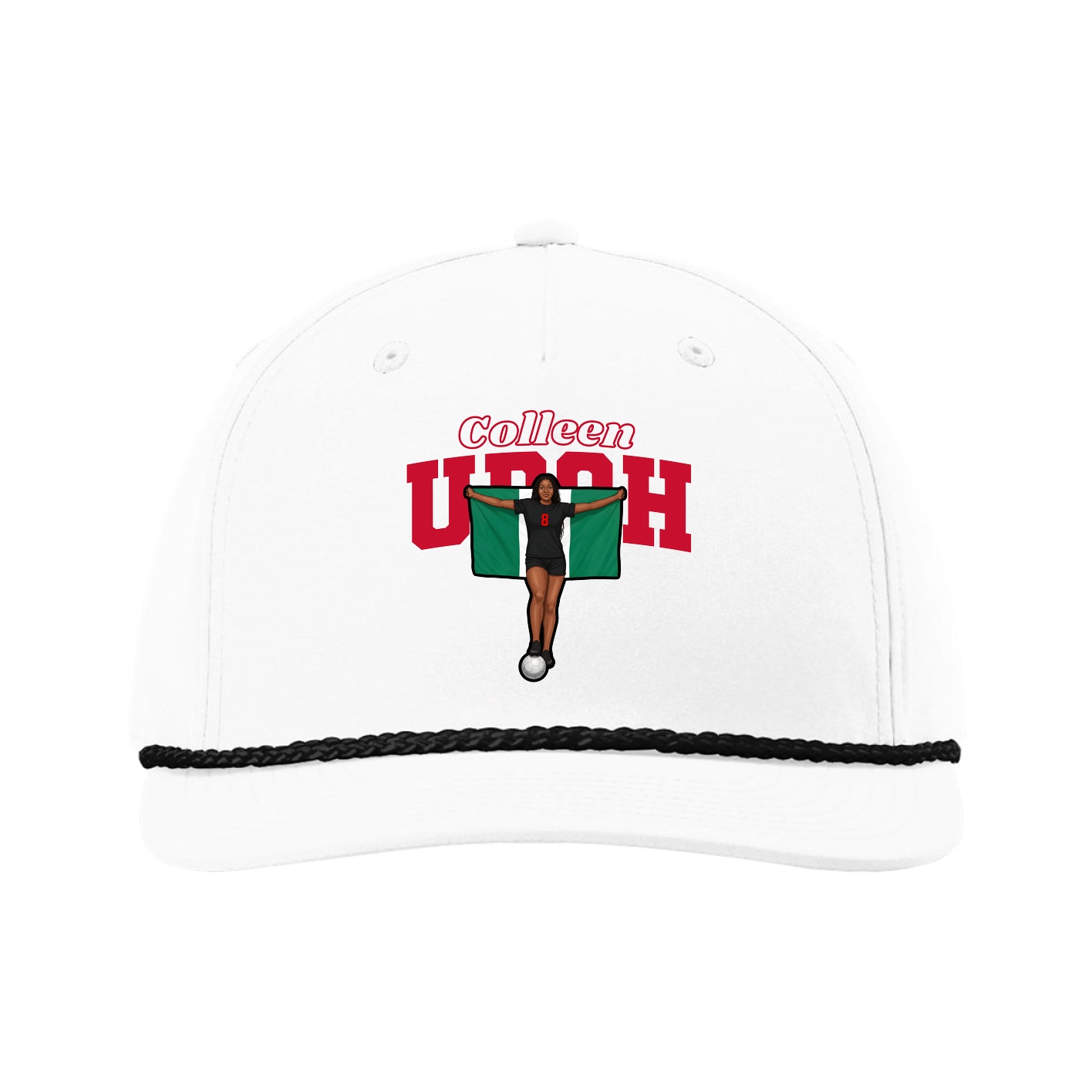 Five-Panel Classic Rope Cap — Name Arch in White