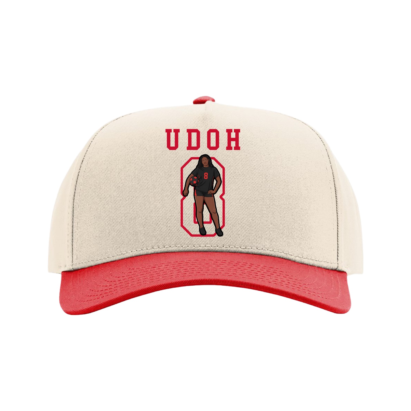 Full Fabric Five-Panel Champ Cap — Shirsey in Cream/Red