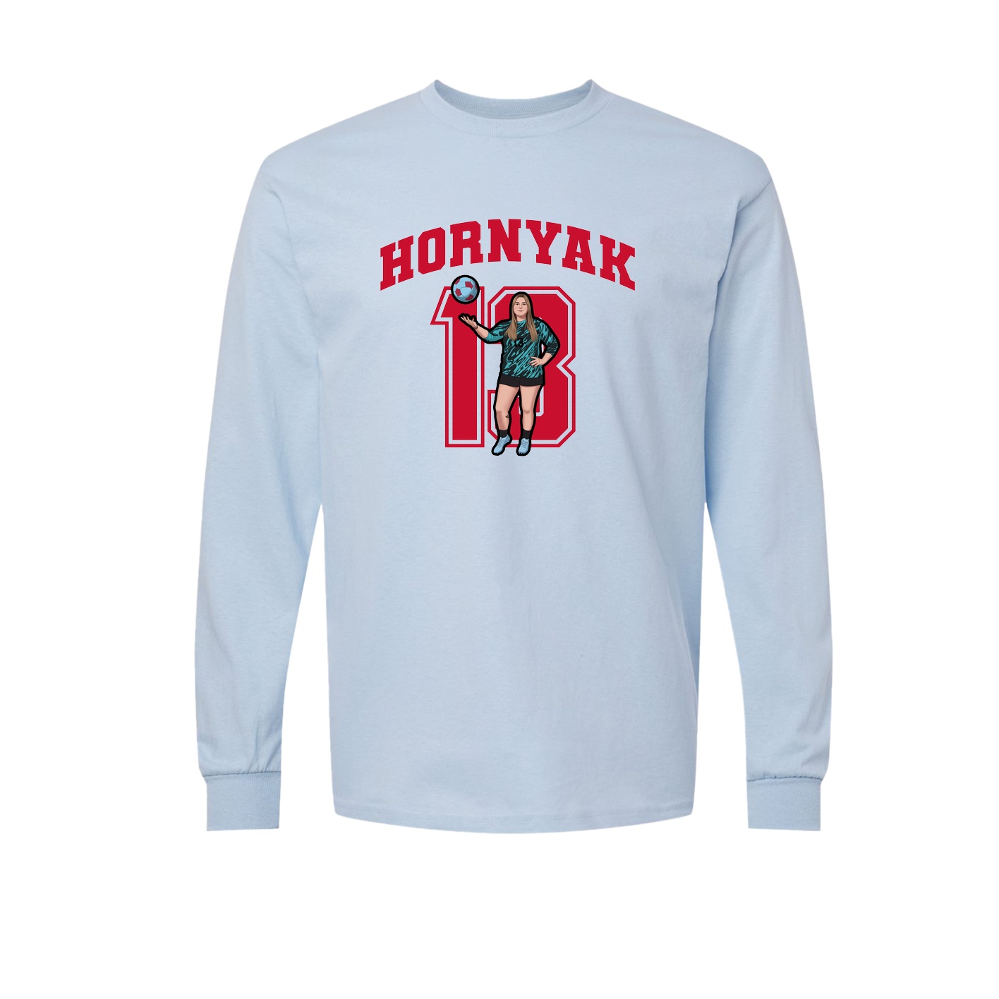 Long Sleeve Tee — Number in Light Blue