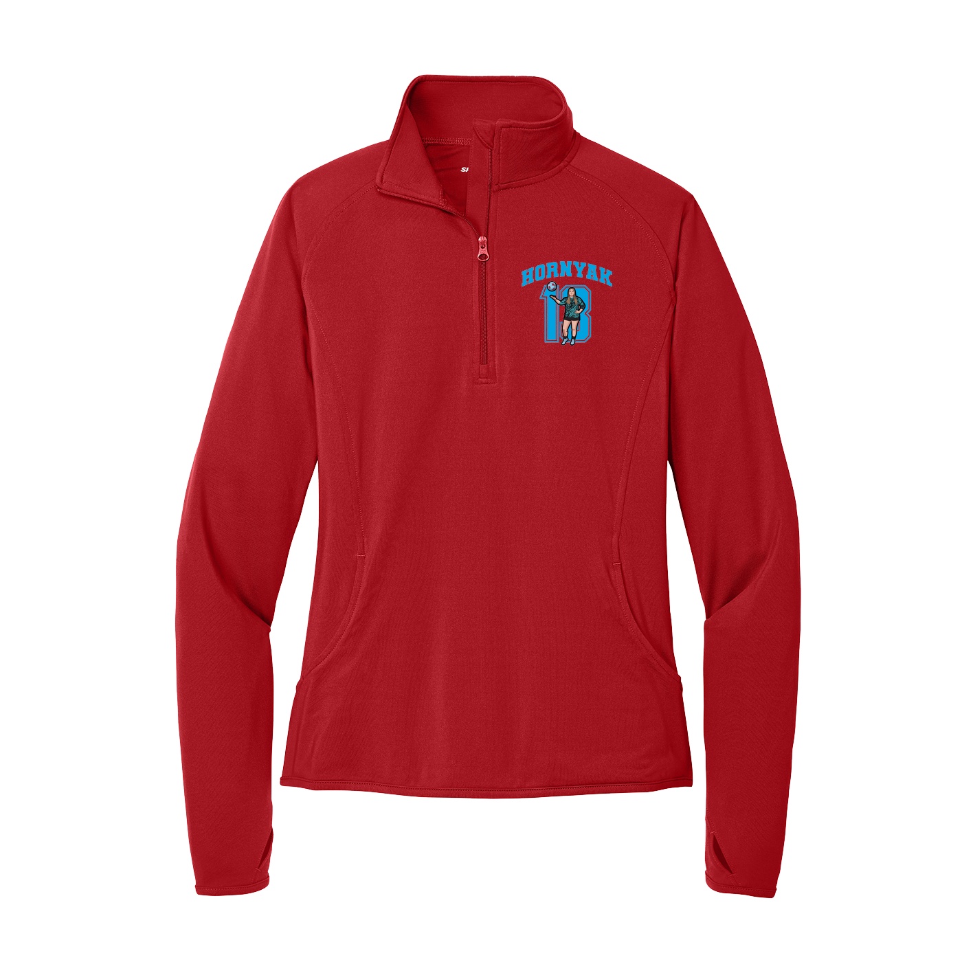 Women's Q-Zip Pullover — Number in Red