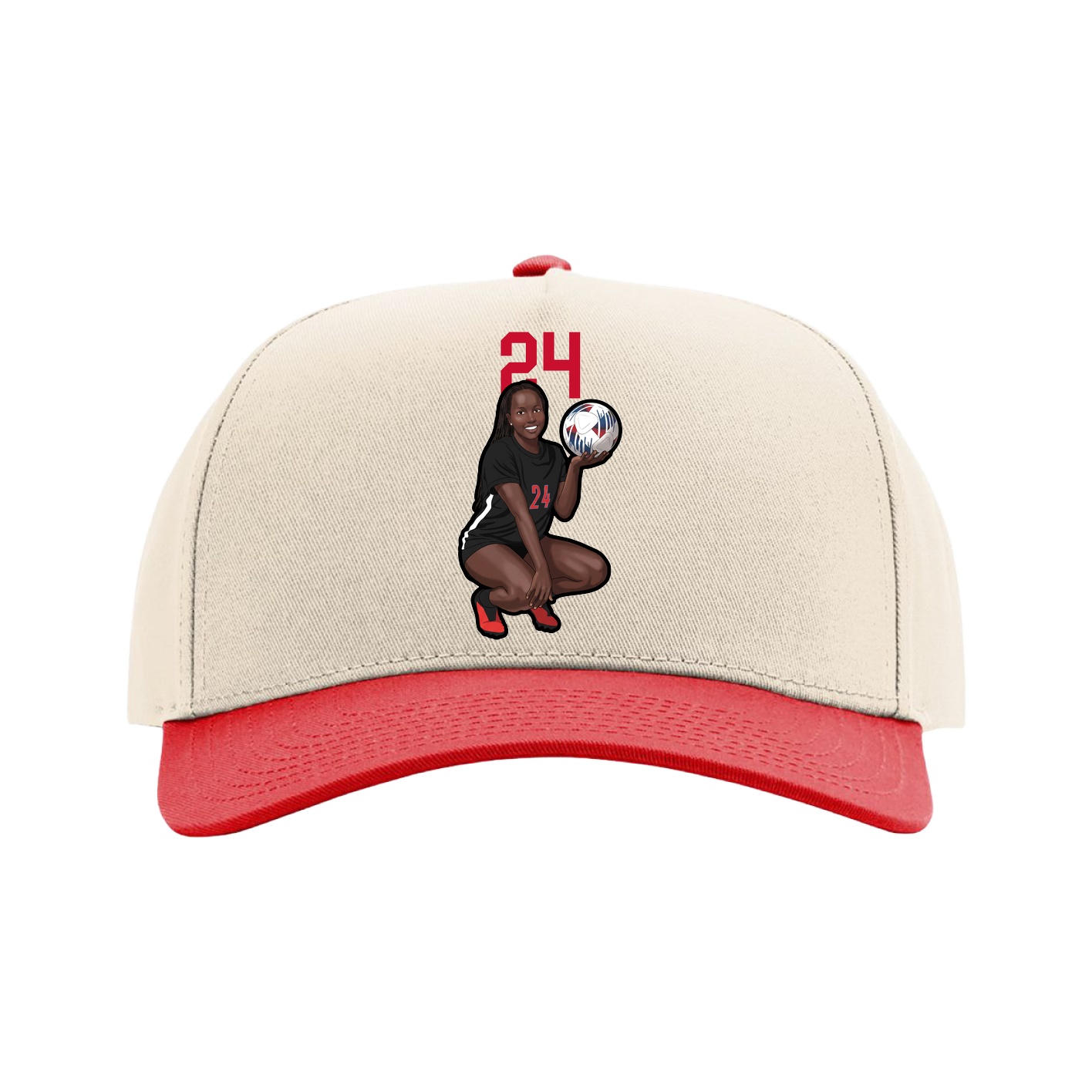 Full Fabric Five-Panel Champ Cap — Number Top in Cream/Red
