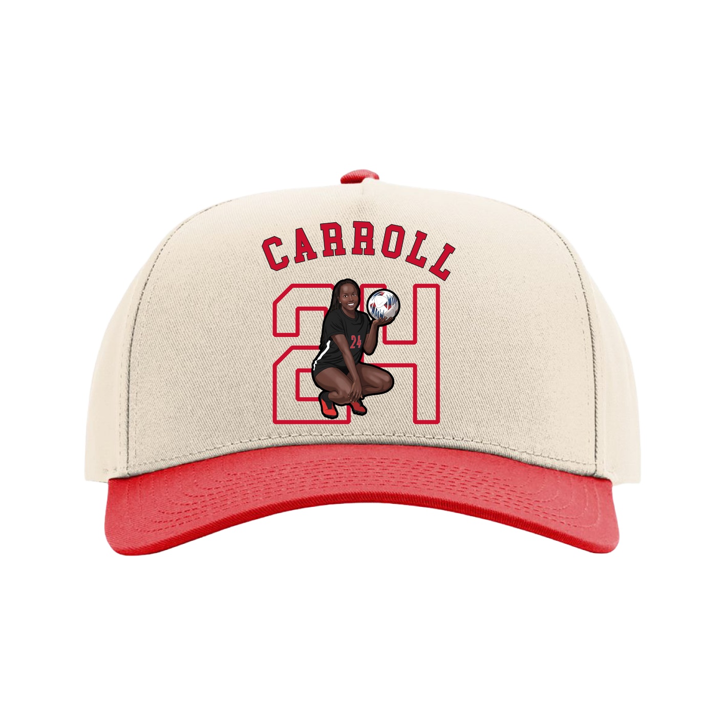 Full Fabric Five-Panel Champ Cap — Shirsey Arch in Cream/Red