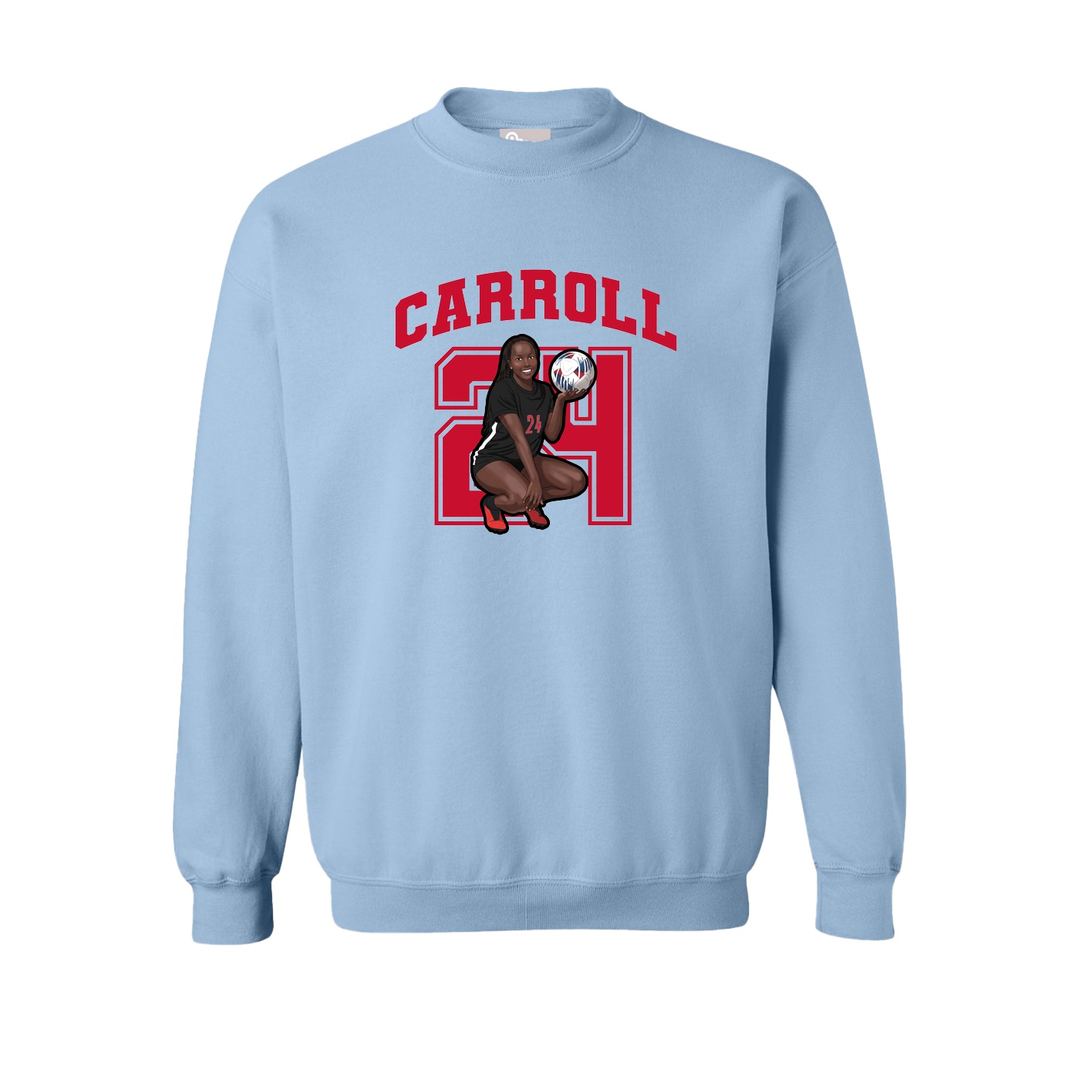 Fleece Crew — Number in Light Blue
