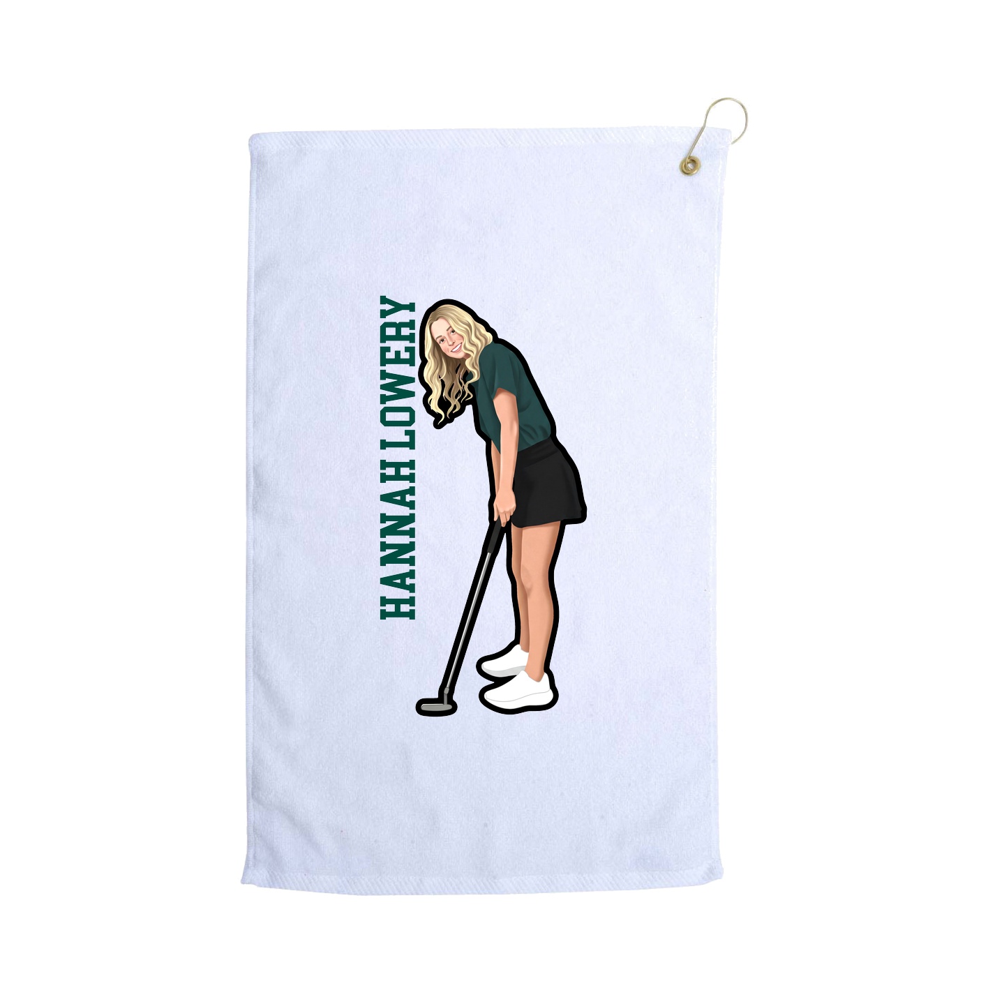 Golf Towel — Name Vertical in White