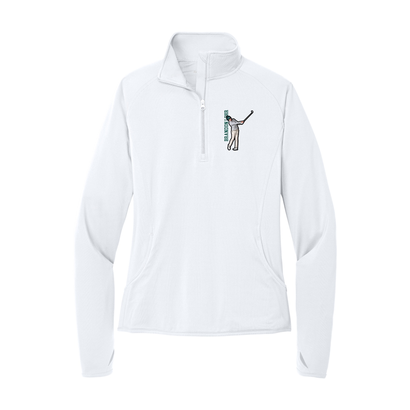 Women's Q-Zip Pullover — Name Vertical in White