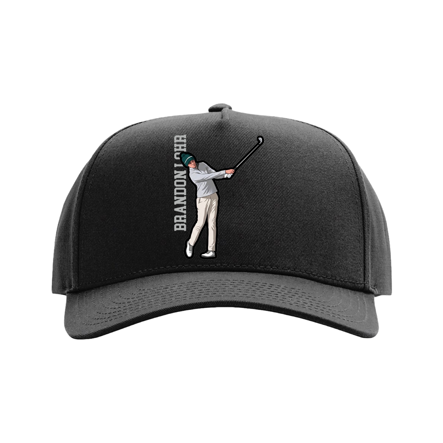 Full Fabric Five-Panel Champ Cap — Name Vertical in Black