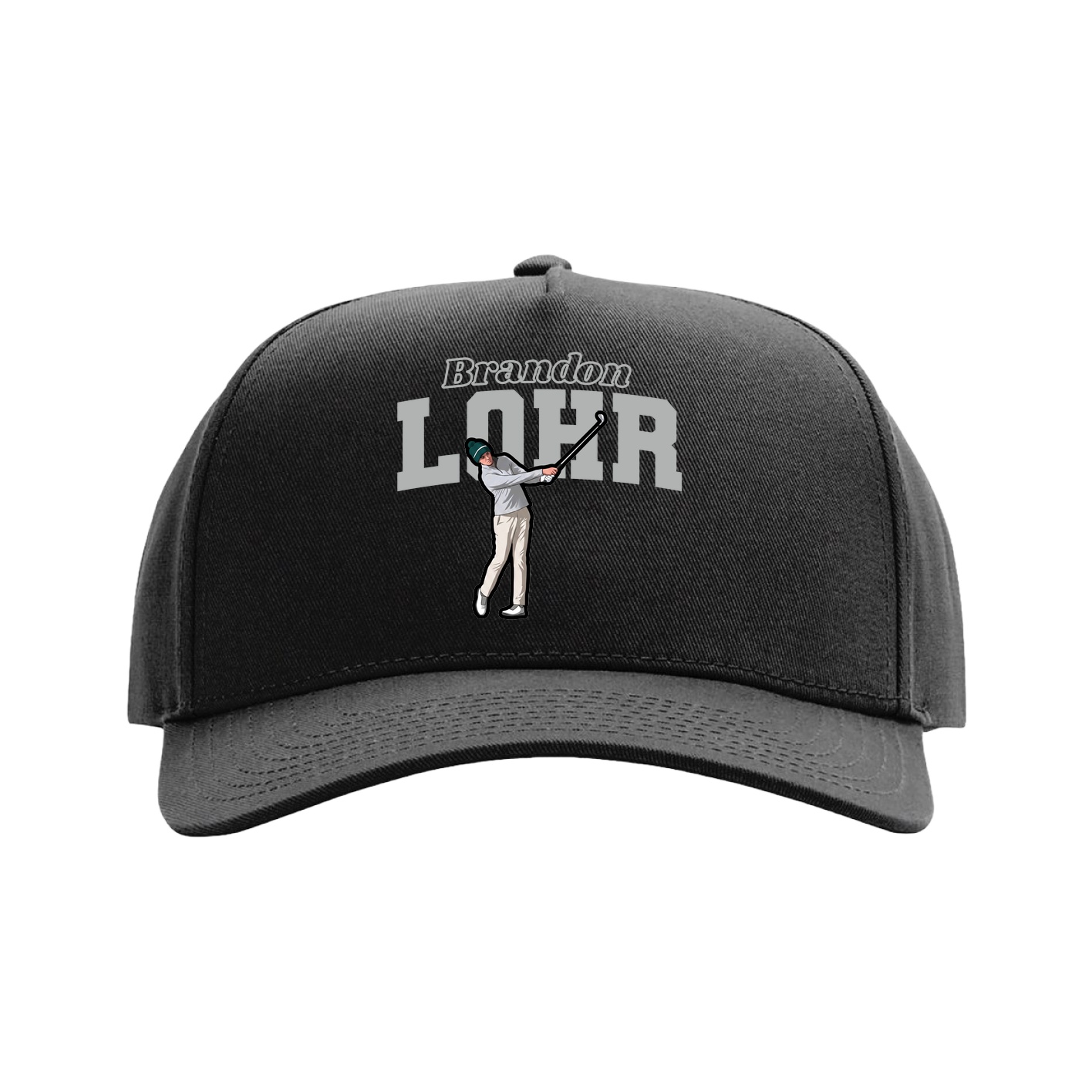 Full Fabric Five-Panel Champ Cap — Name Arch in Black