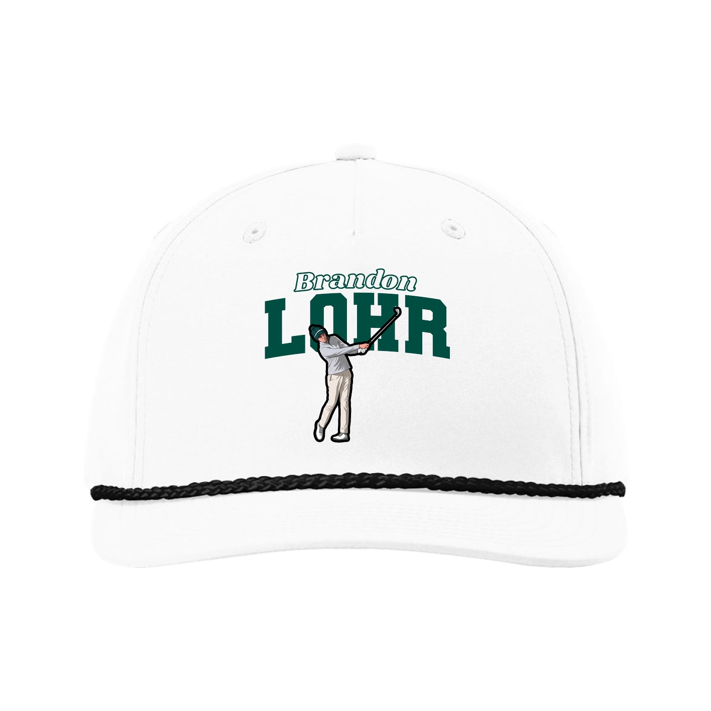 Five-Panel Classic Rope Cap — Name Arch in White
