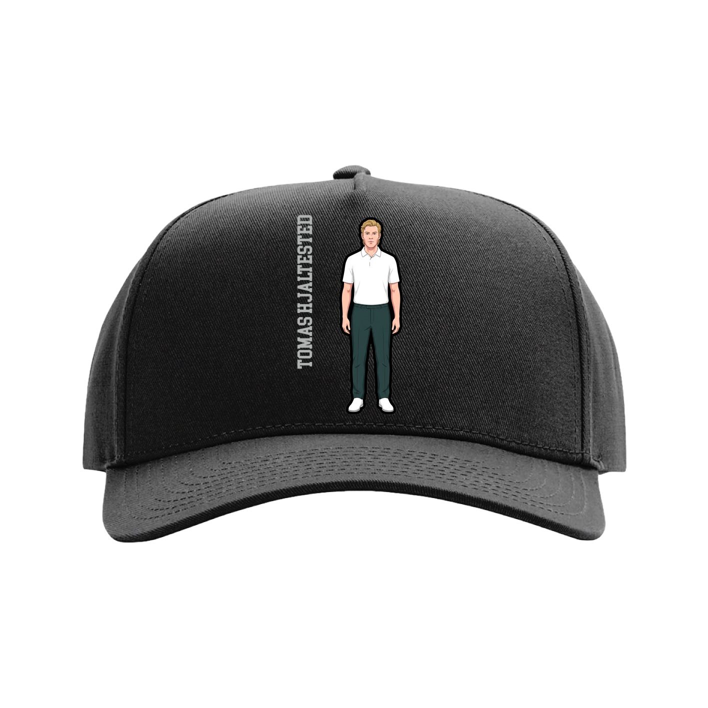 Full Fabric Five-Panel Champ Cap — Name Vertical in Black