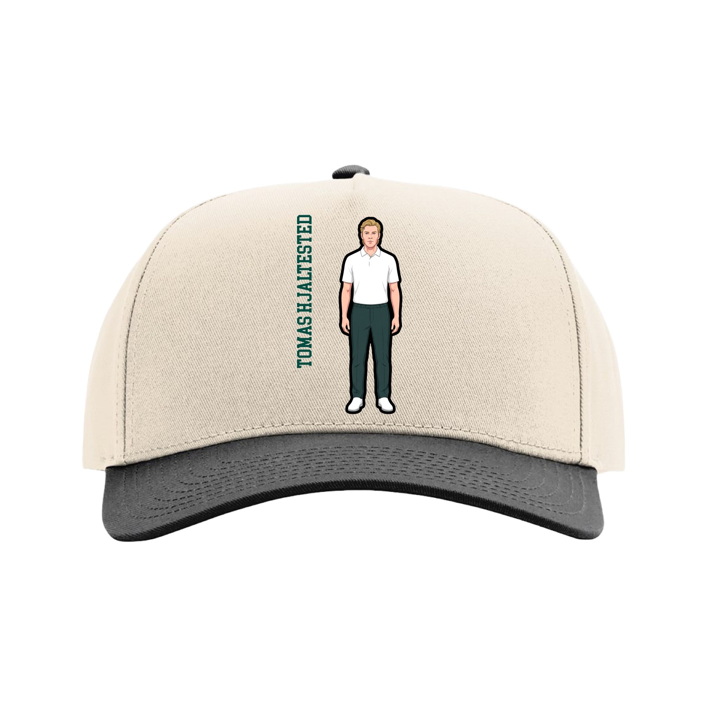 Full Fabric Five-Panel Champ Cap — Name Vertical in Cream/Black