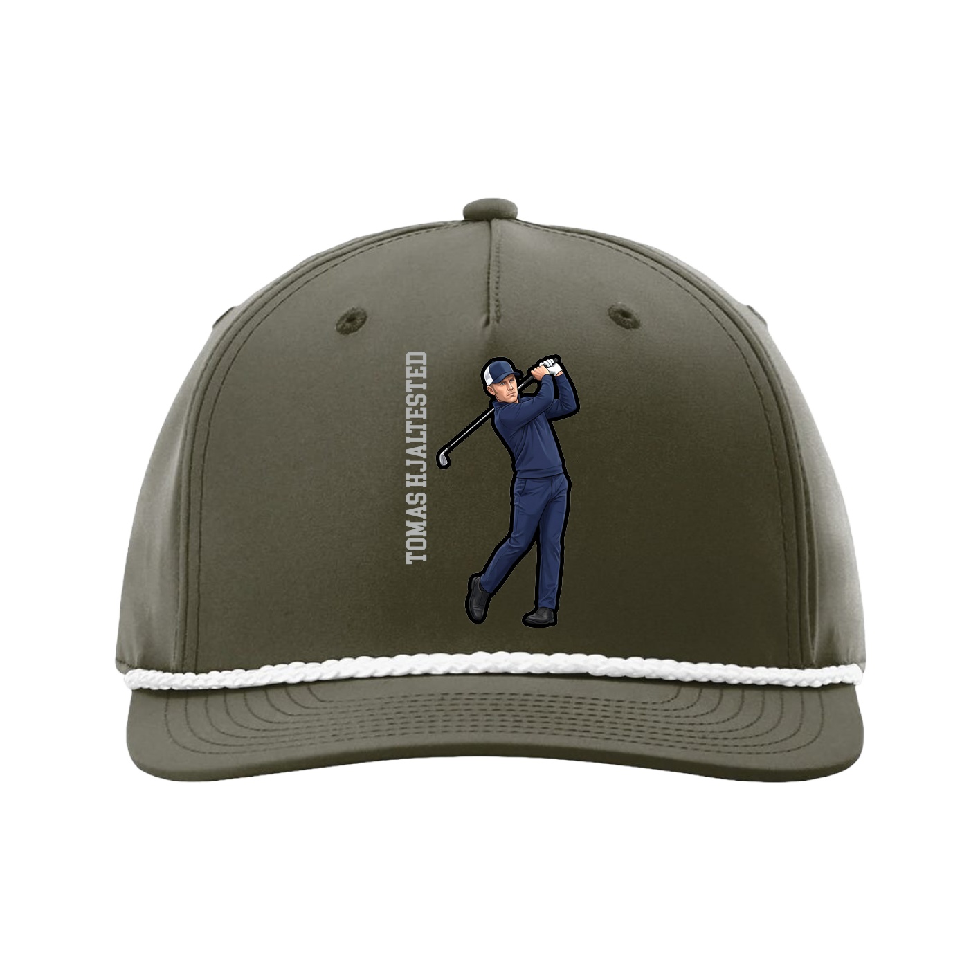 Five-Panel Classic Rope Cap — Name Vertical in Green