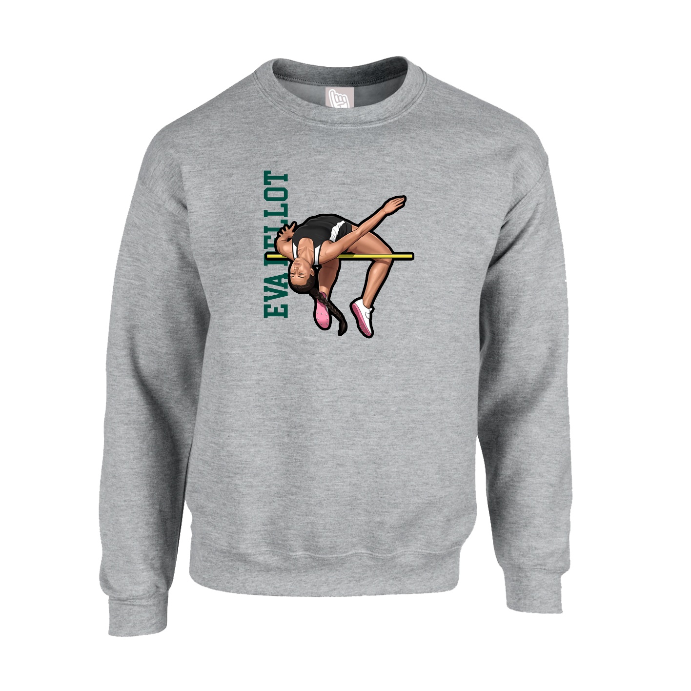 Fleece Crew — Name Vertical in Grey