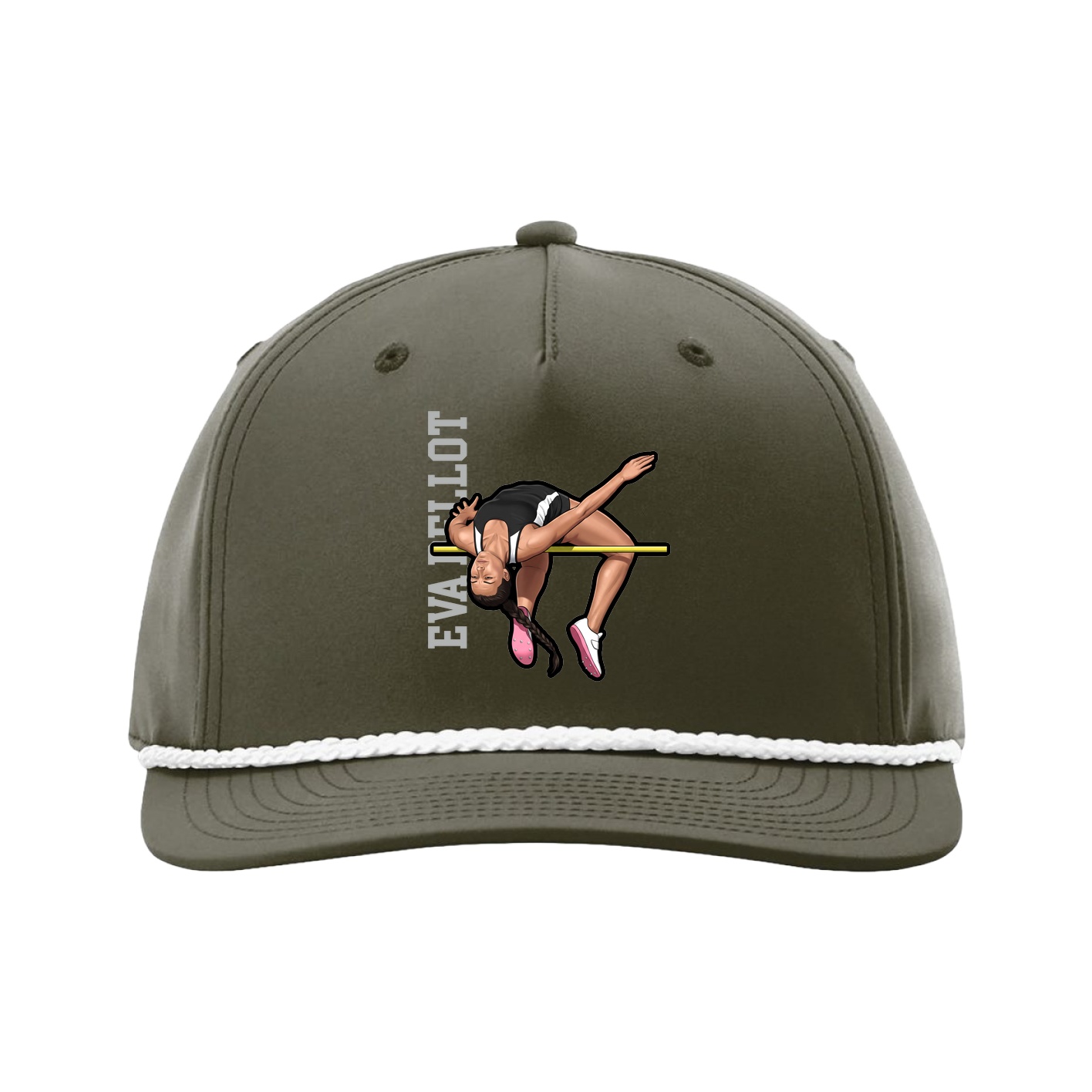 Five-Panel Classic Rope Cap — Name Vertical in Green