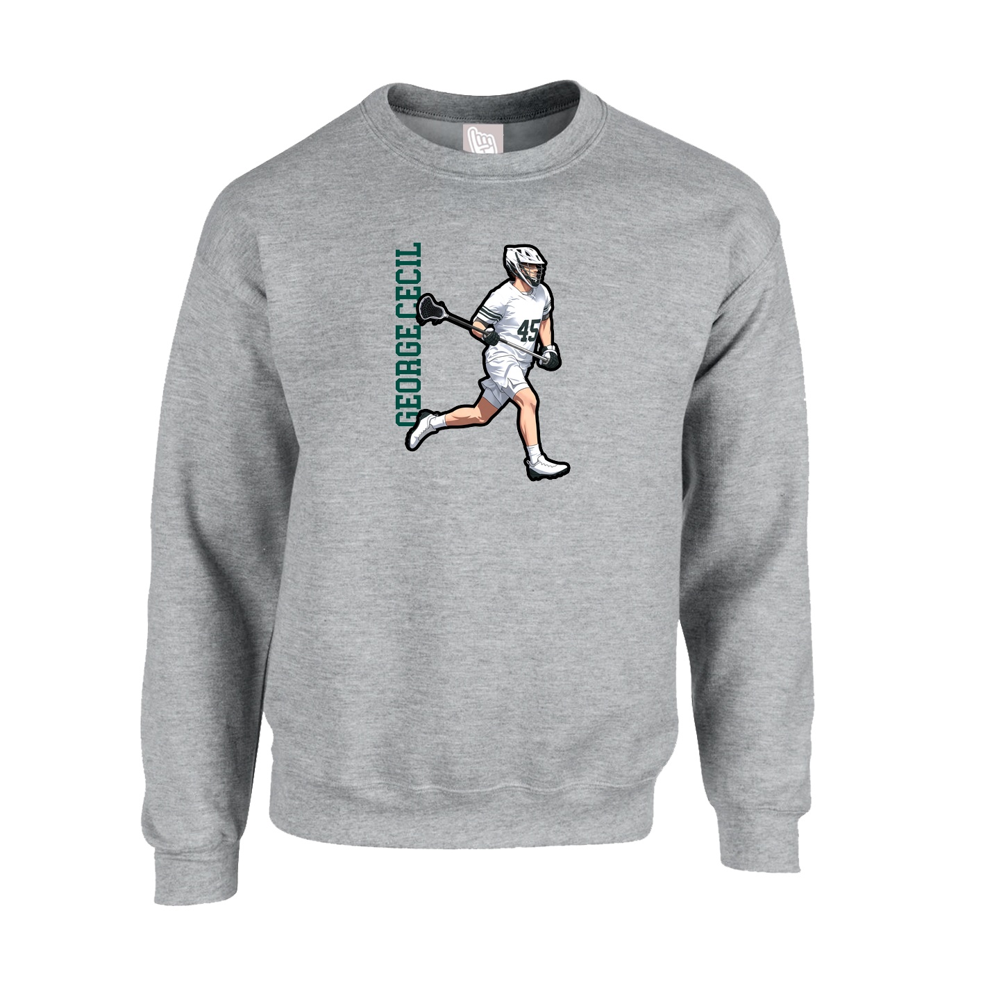 Fleece Crew — Name Vertical in Grey