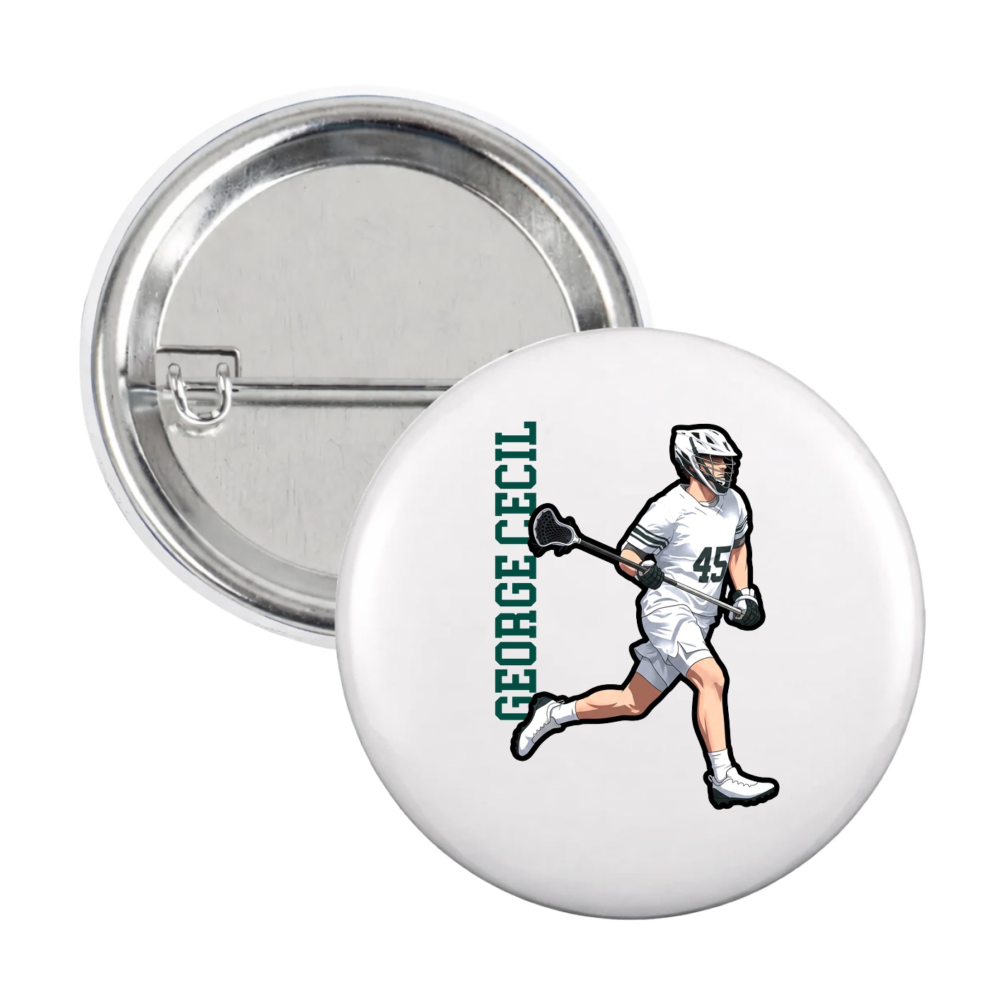 Game Day Button — Name Vertical in White