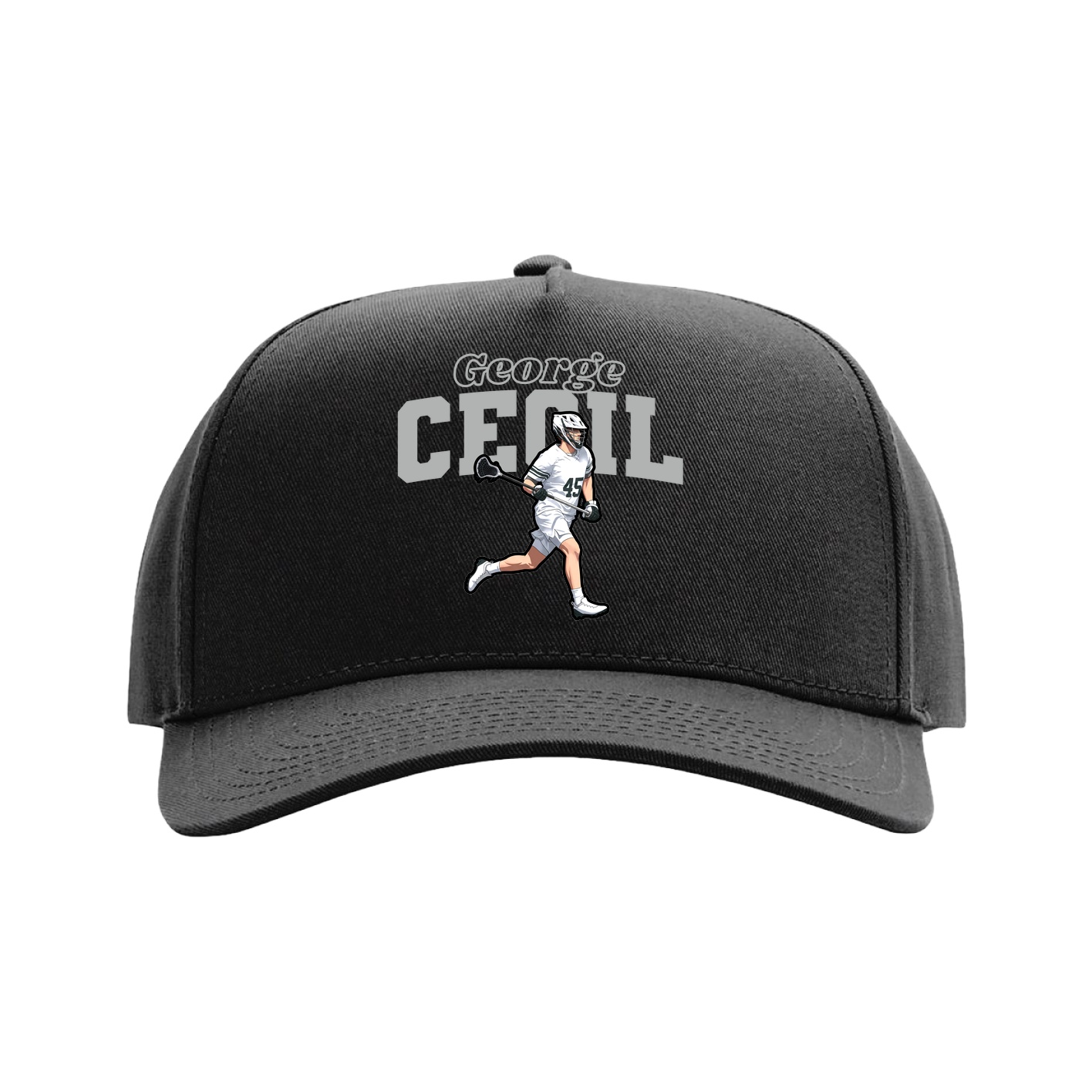 Full Fabric Five-Panel Champ Cap — Name Arch in Black