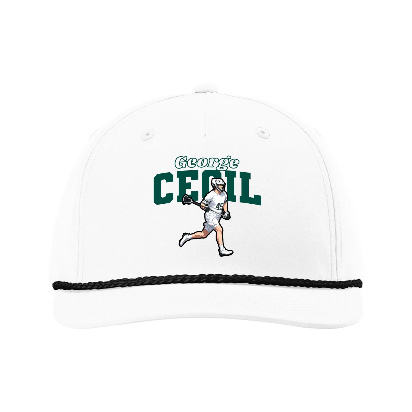 Five-Panel Classic Rope Cap — Name Arch in White