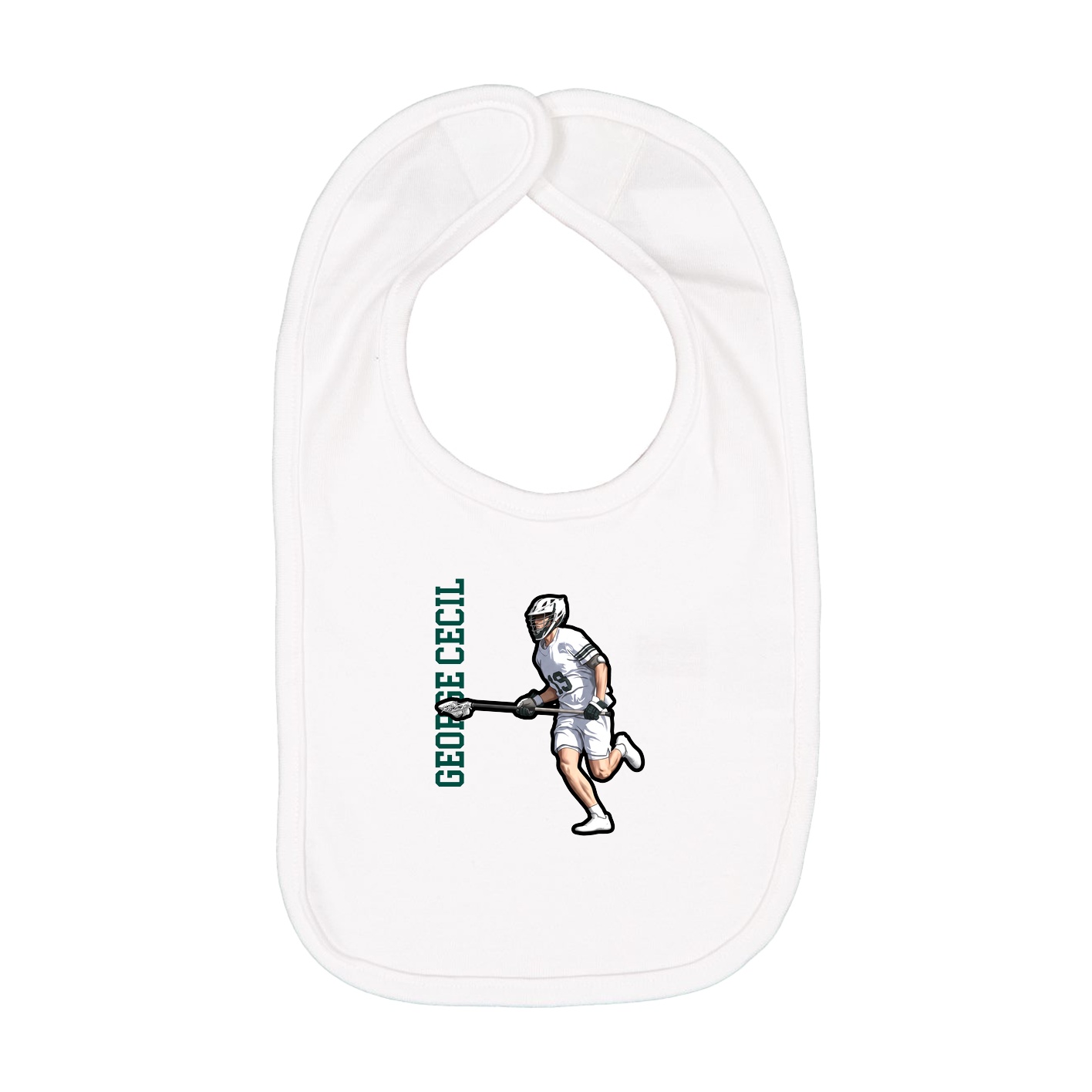 Infant Bib — Name Vertical in White