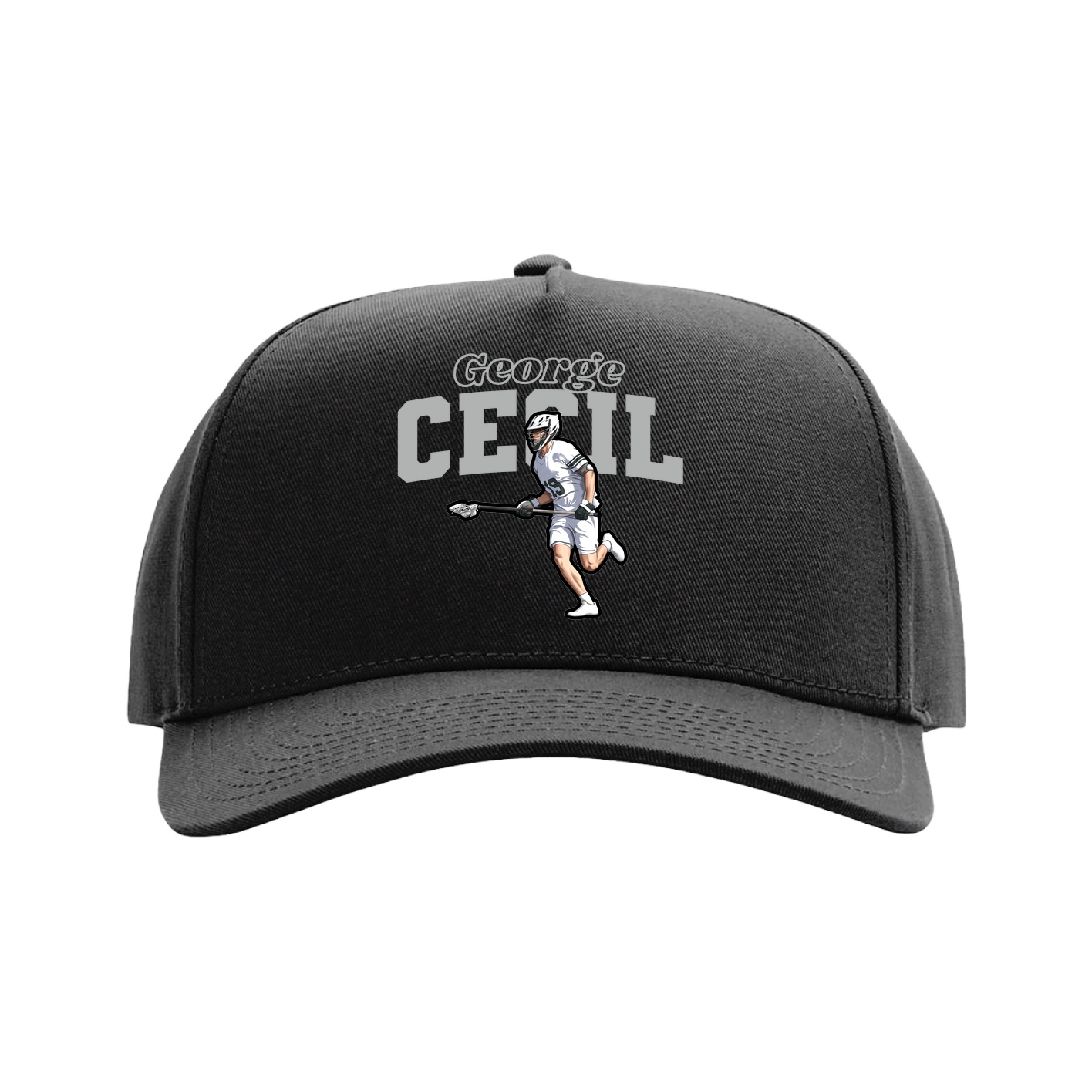 Full Fabric Five-Panel Champ Cap — Name Arch in Black