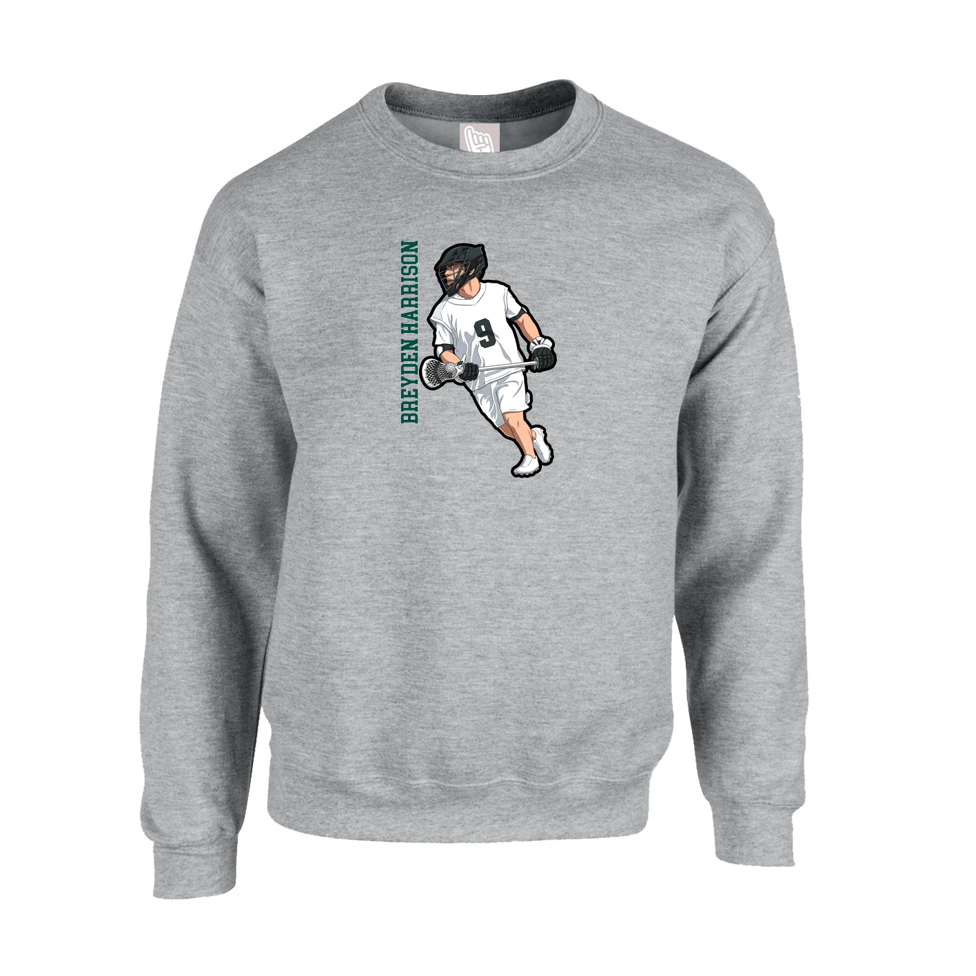 Fleece Crew — Name Vertical in Grey