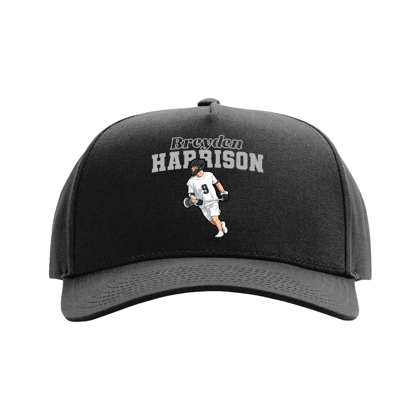 Full Fabric Five-Panel Champ Cap — Name Arch in Black