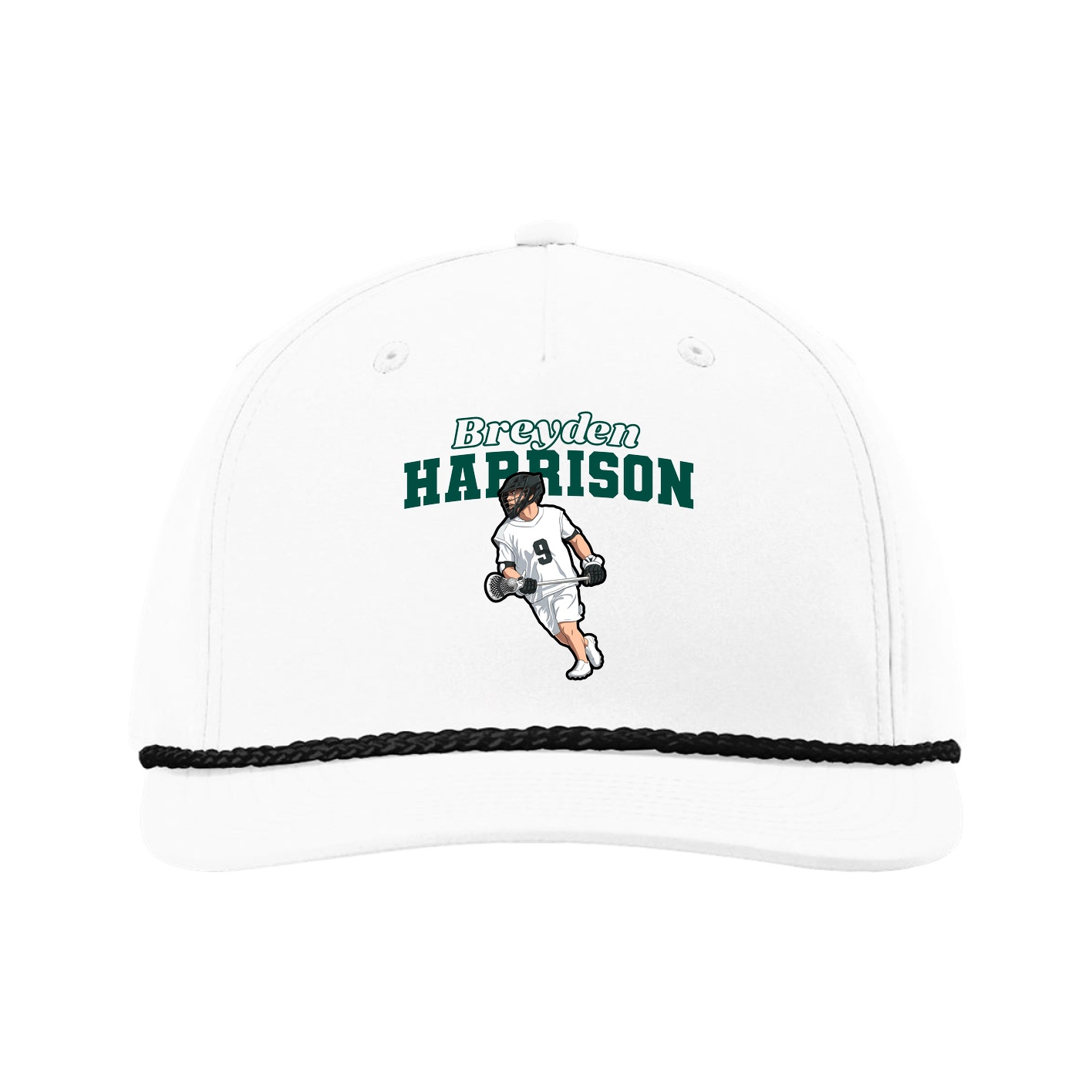 Five-Panel Classic Rope Cap — Name Arch in White