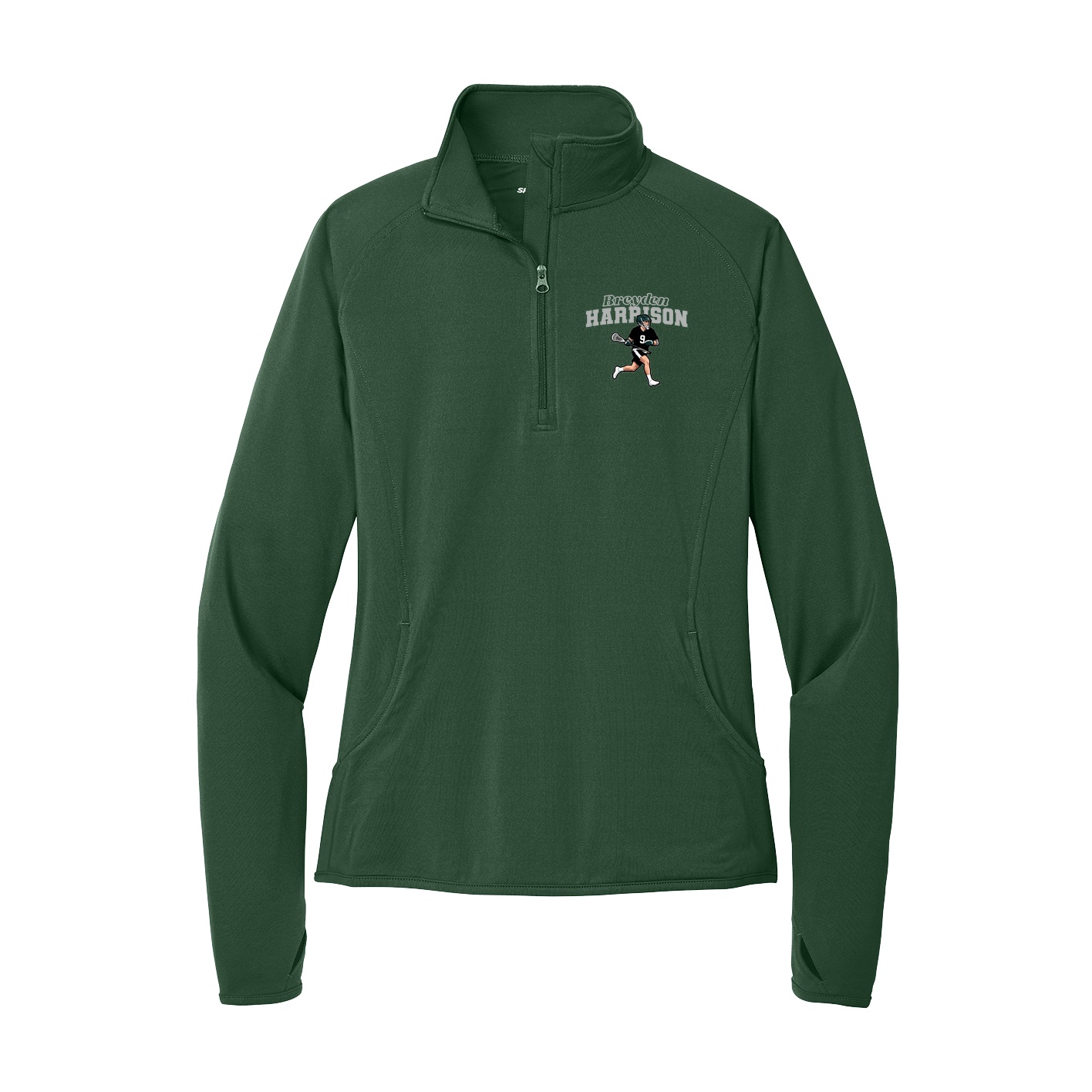 Women's Q-Zip Pullover — Name Arch in Green