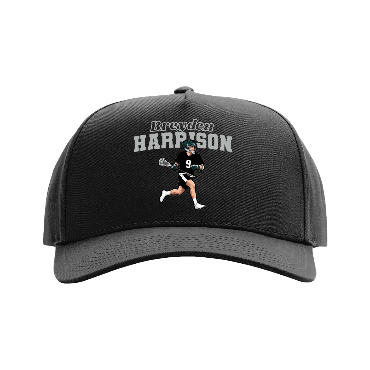 Full Fabric Five-Panel Champ Cap — Name Arch in Black