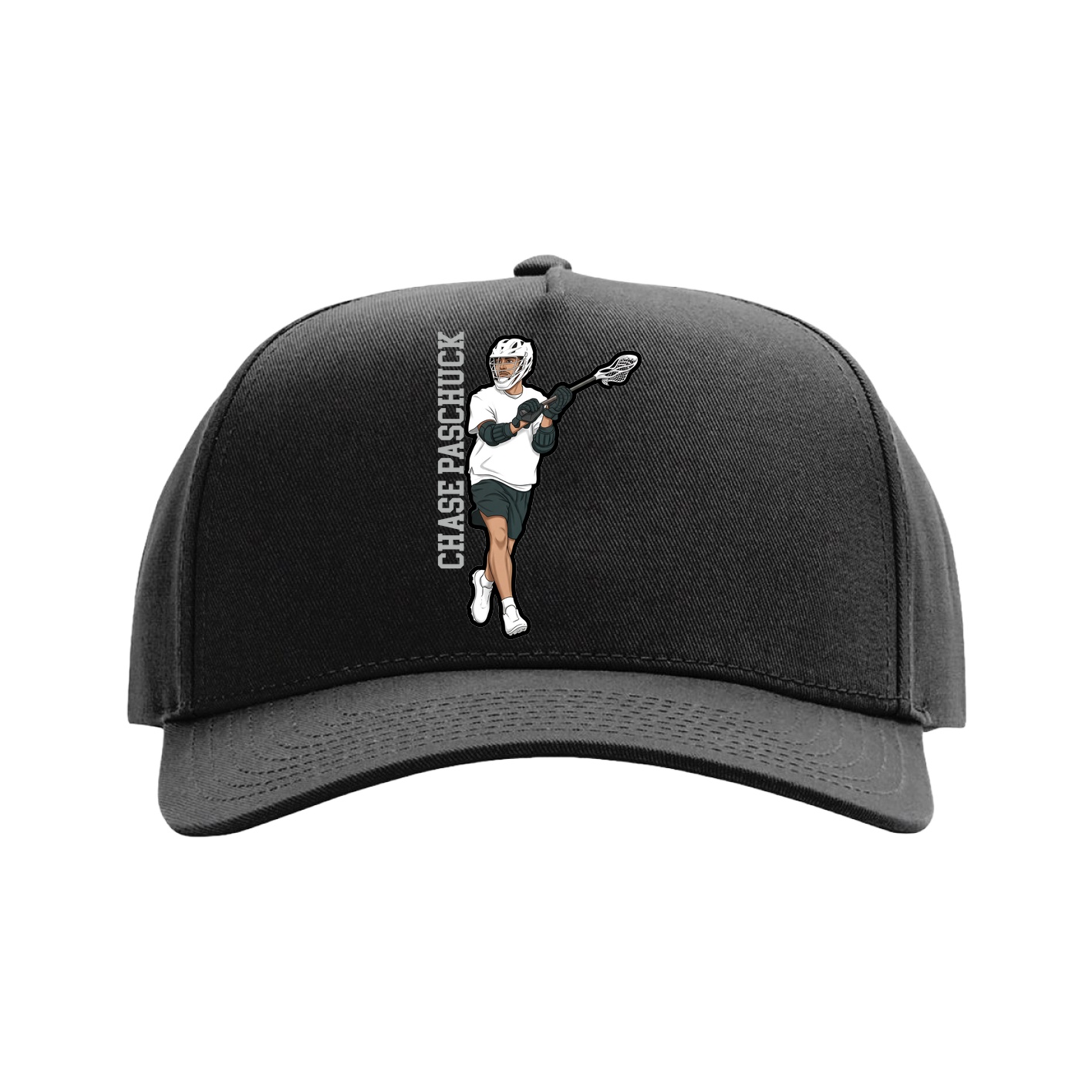 Full Fabric Five-Panel Champ Cap — Name Vertical in Black
