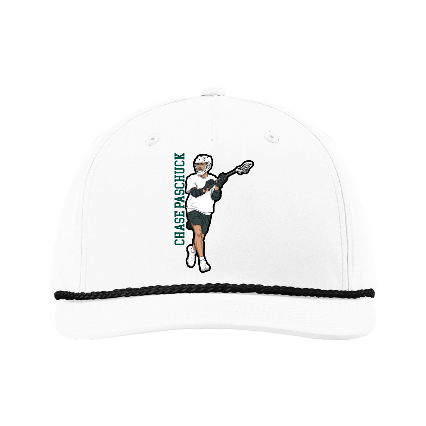 Five-Panel Classic Rope Cap — Name Vertical in White