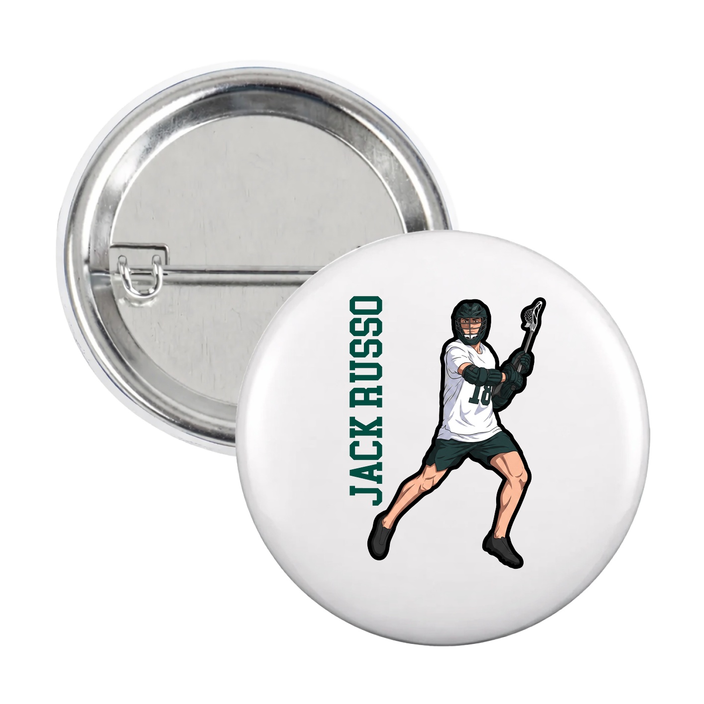 Game Day Button — Name Vertical in White