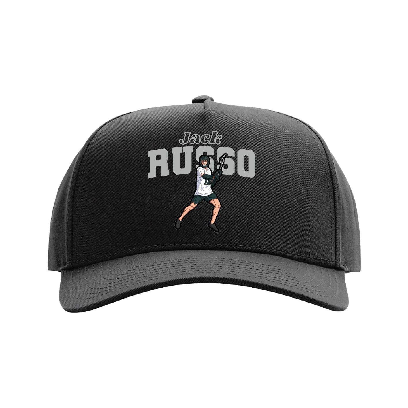 Full Fabric Five-Panel Champ Cap — Name Arch in Black