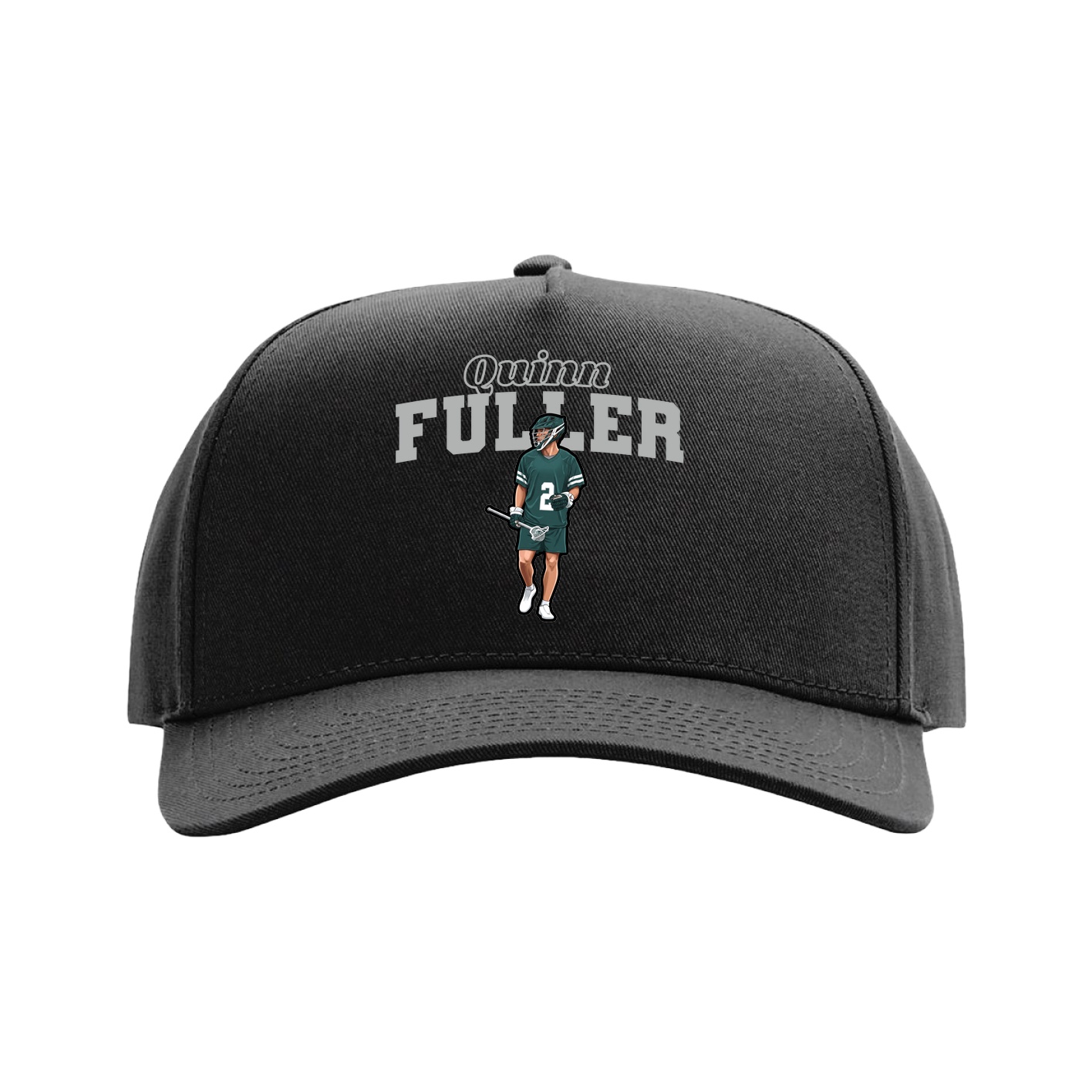 Full Fabric Five-Panel Champ Cap — Name Arch in Black