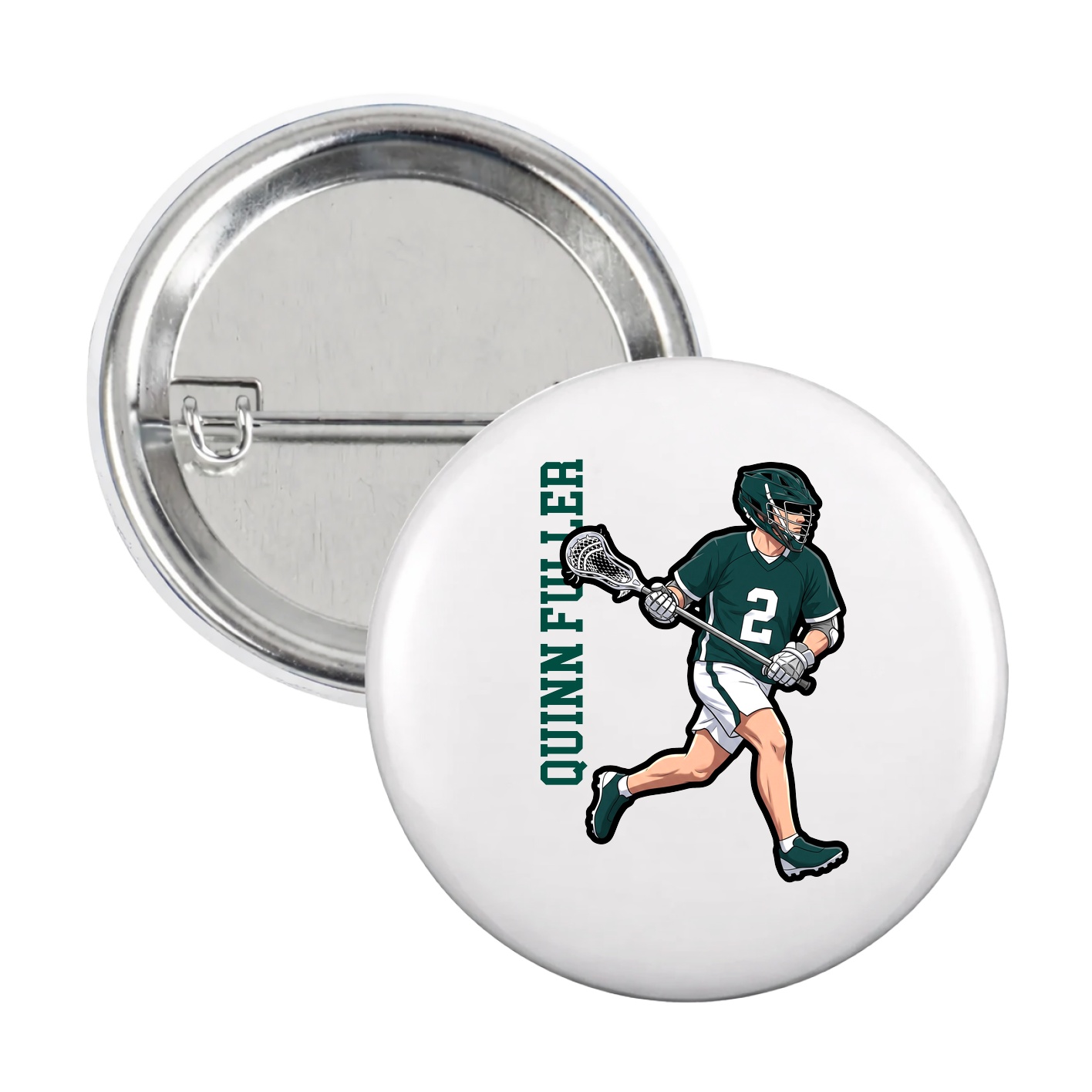 Game Day Button — Name Vertical in White