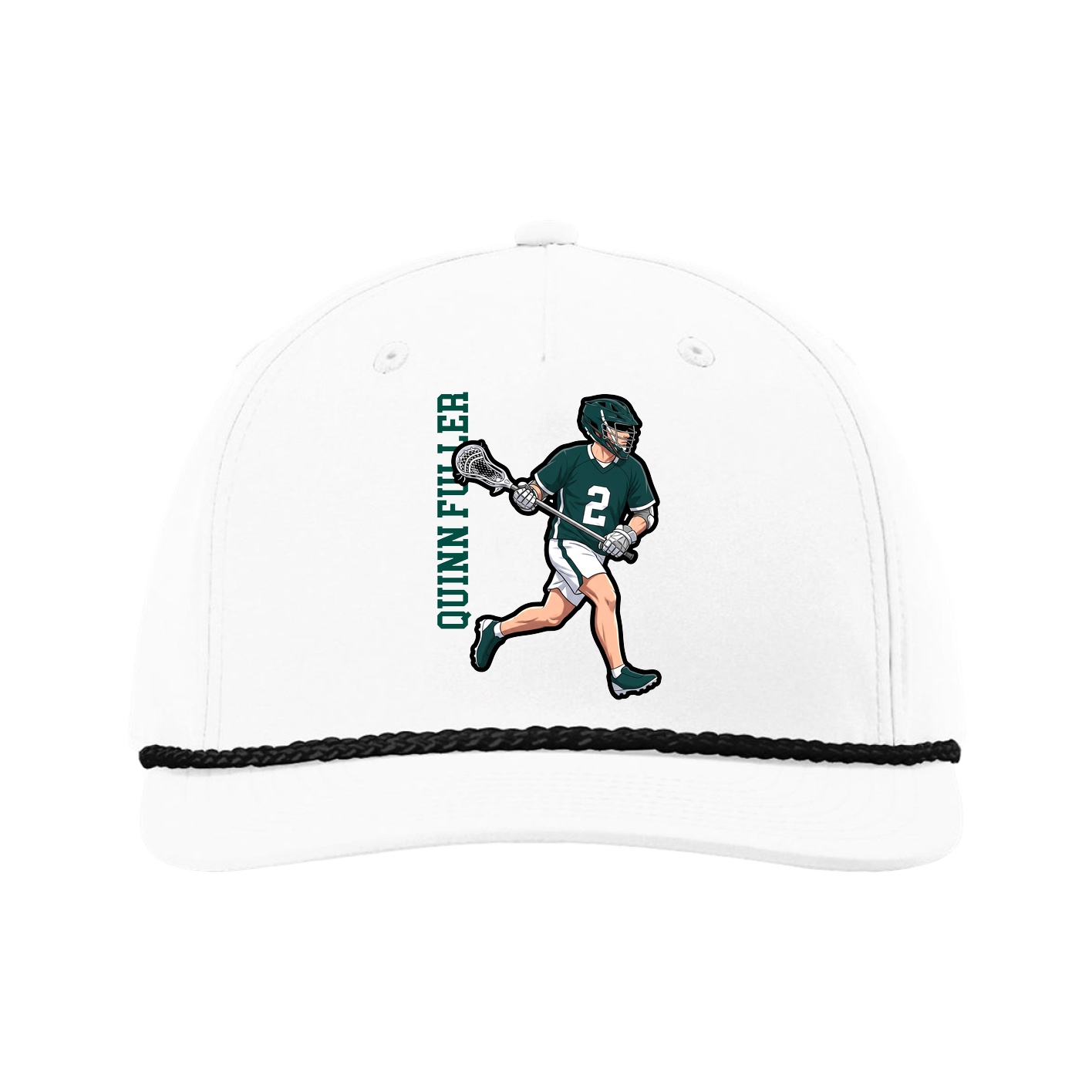 Five-Panel Classic Rope Cap — Name Vertical in White