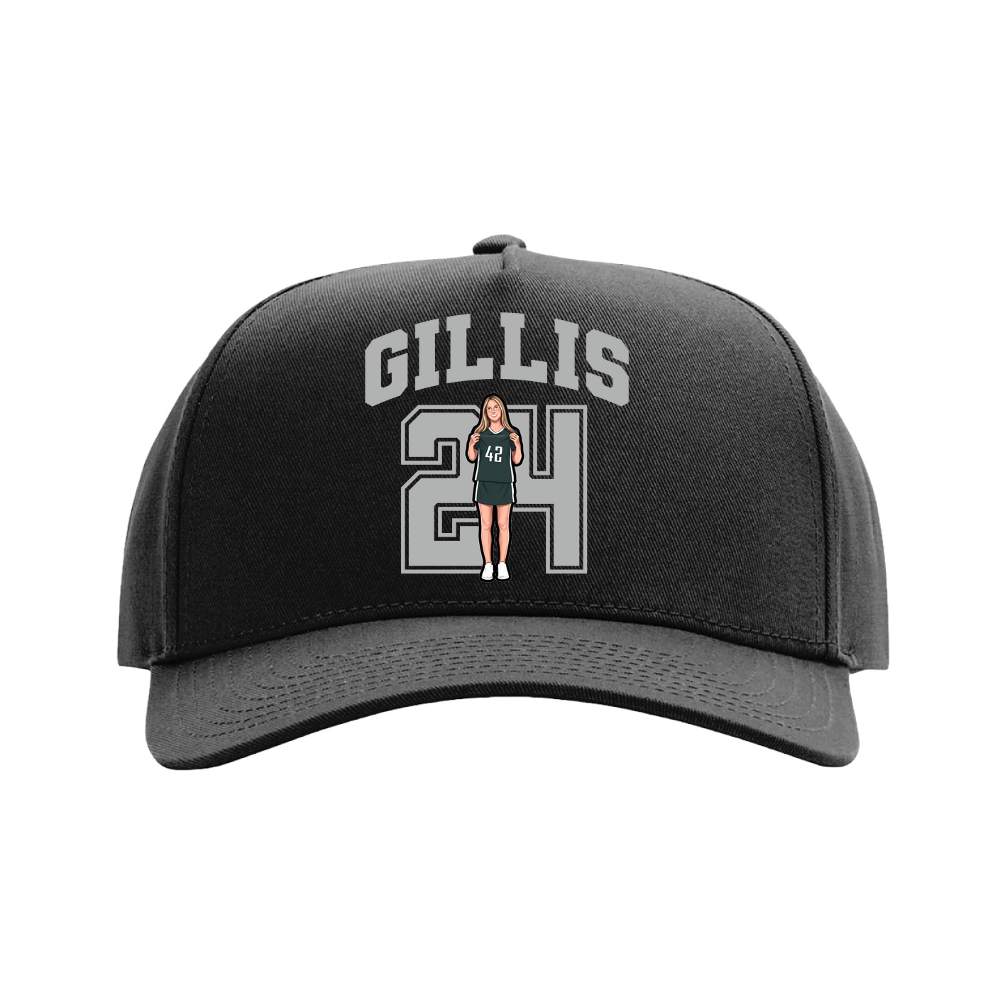 Full Fabric Five-Panel Champ Cap — Number in Black