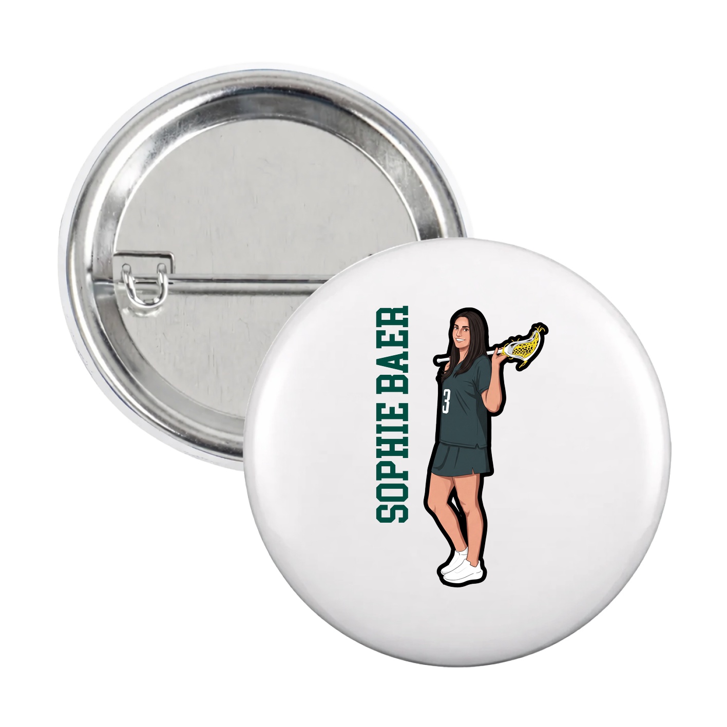 Game Day Button — Name Vertical in White