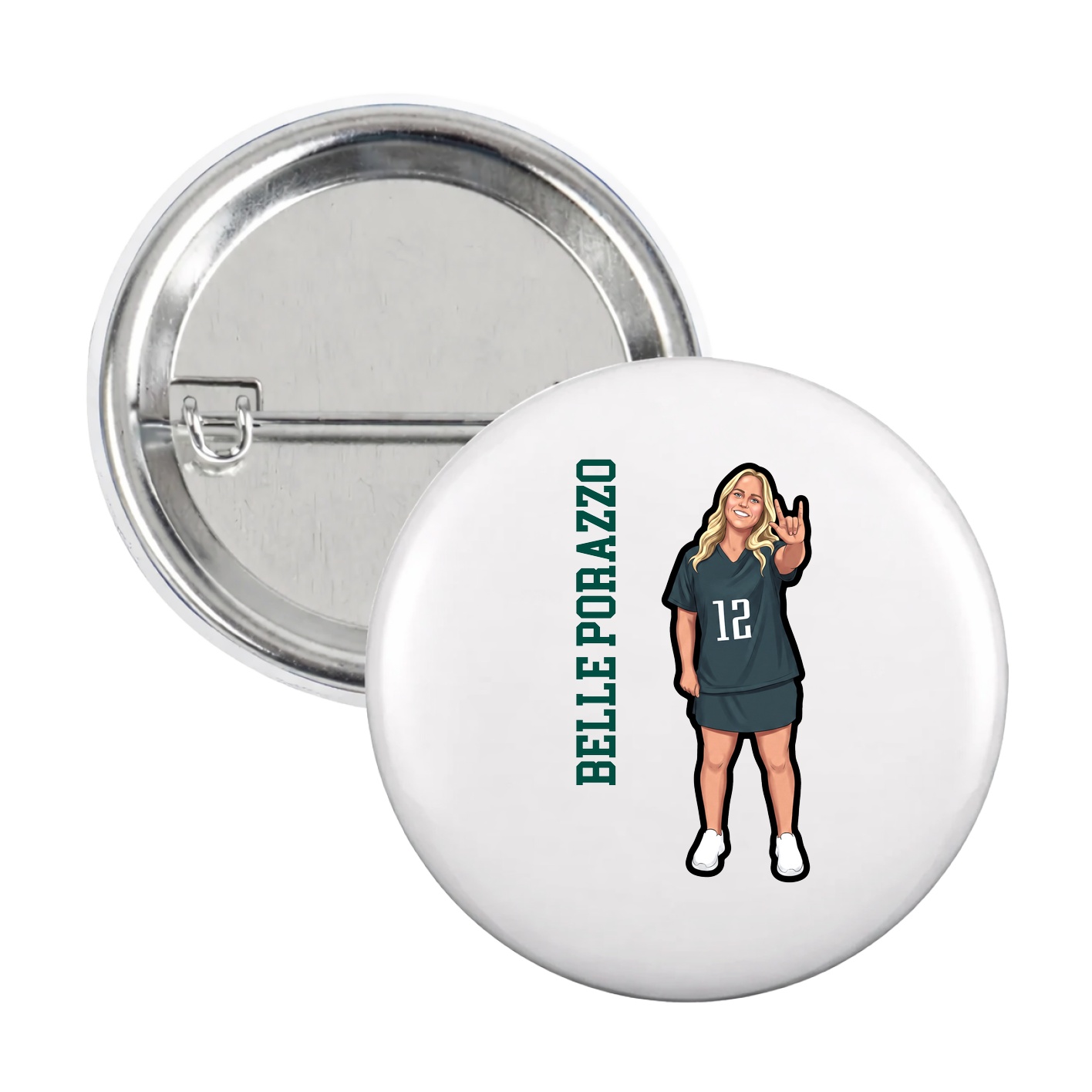 Game Day Button — Name Vertical in White